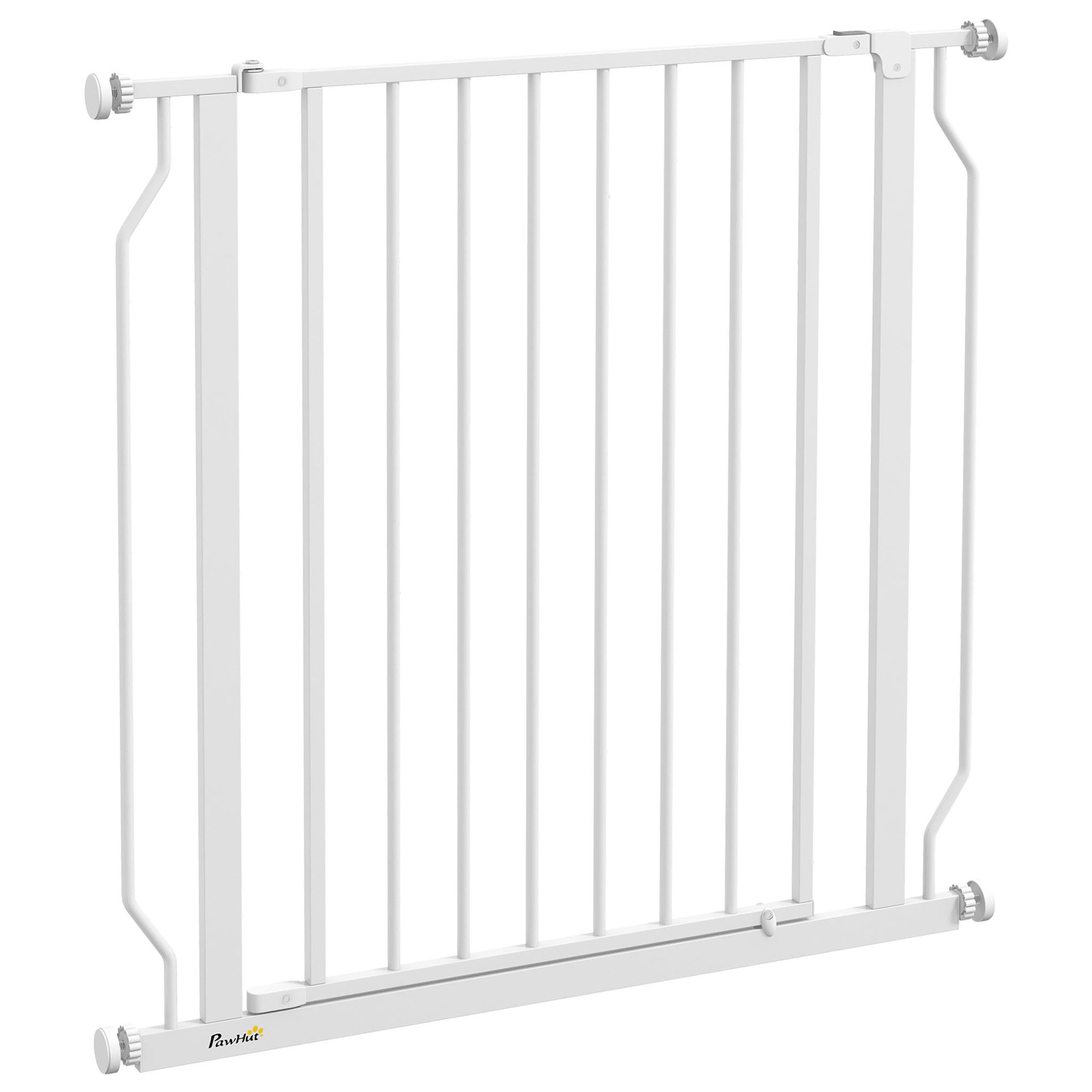 PAWHUT Barrière de sécurité barrière pour animal domestique longueur réglable barrière escaliers couloirs portes sans perçage en acier et abs dim. 75-85l x 76h cm blanc