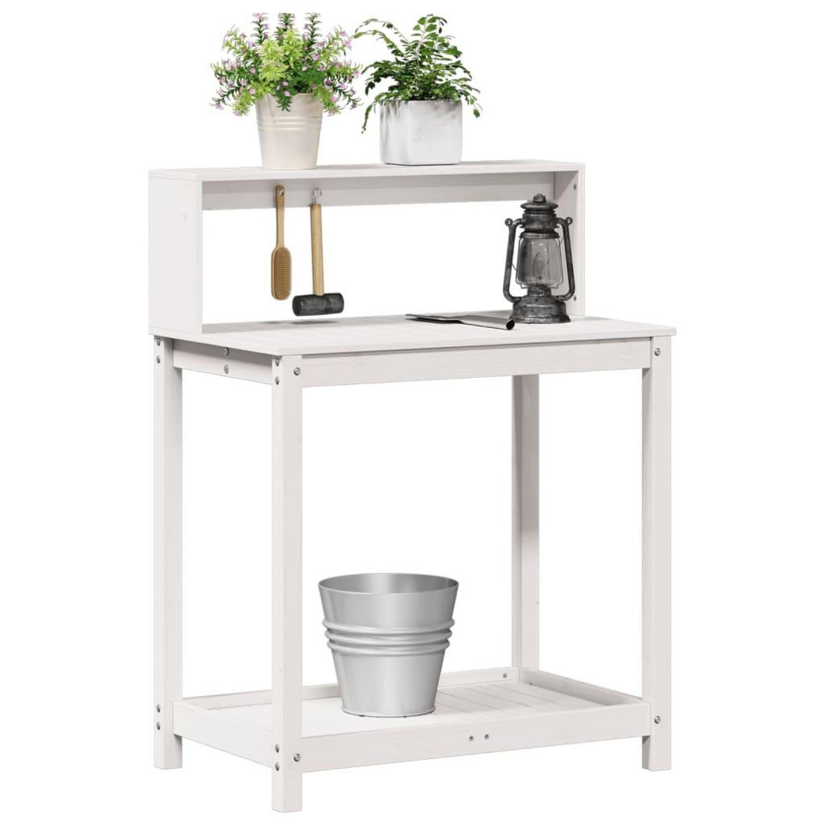 VIDAXL Table de rempotage avec etageres blanc bois massif de pin