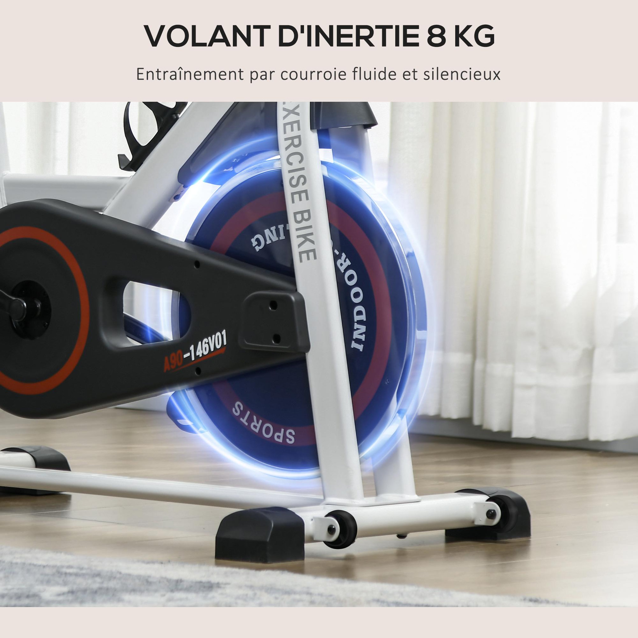 Voir la diapositive 5 : HOMCOM Vélo d'appartement avec écran LCD multifonction vélo biking cardio-training selle et guidon réglables volant inertie 8 Kg acier blanc