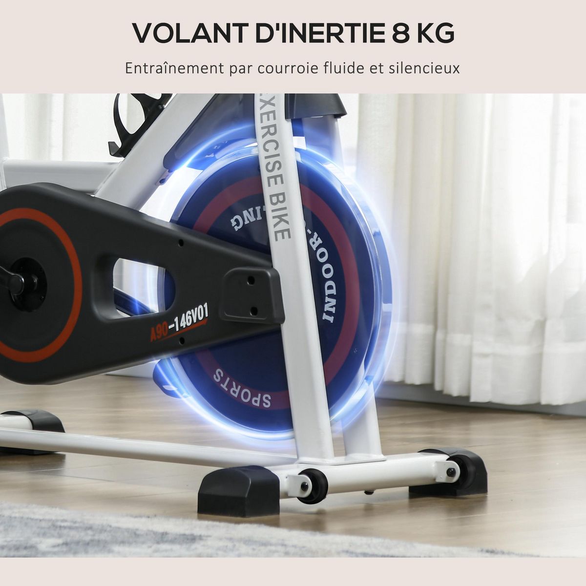 HOMCOM Vélo d'appartement avec écran LCD multifonction vélo biking cardio-training selle et guidon réglables volant inertie 8 Kg acier blanc