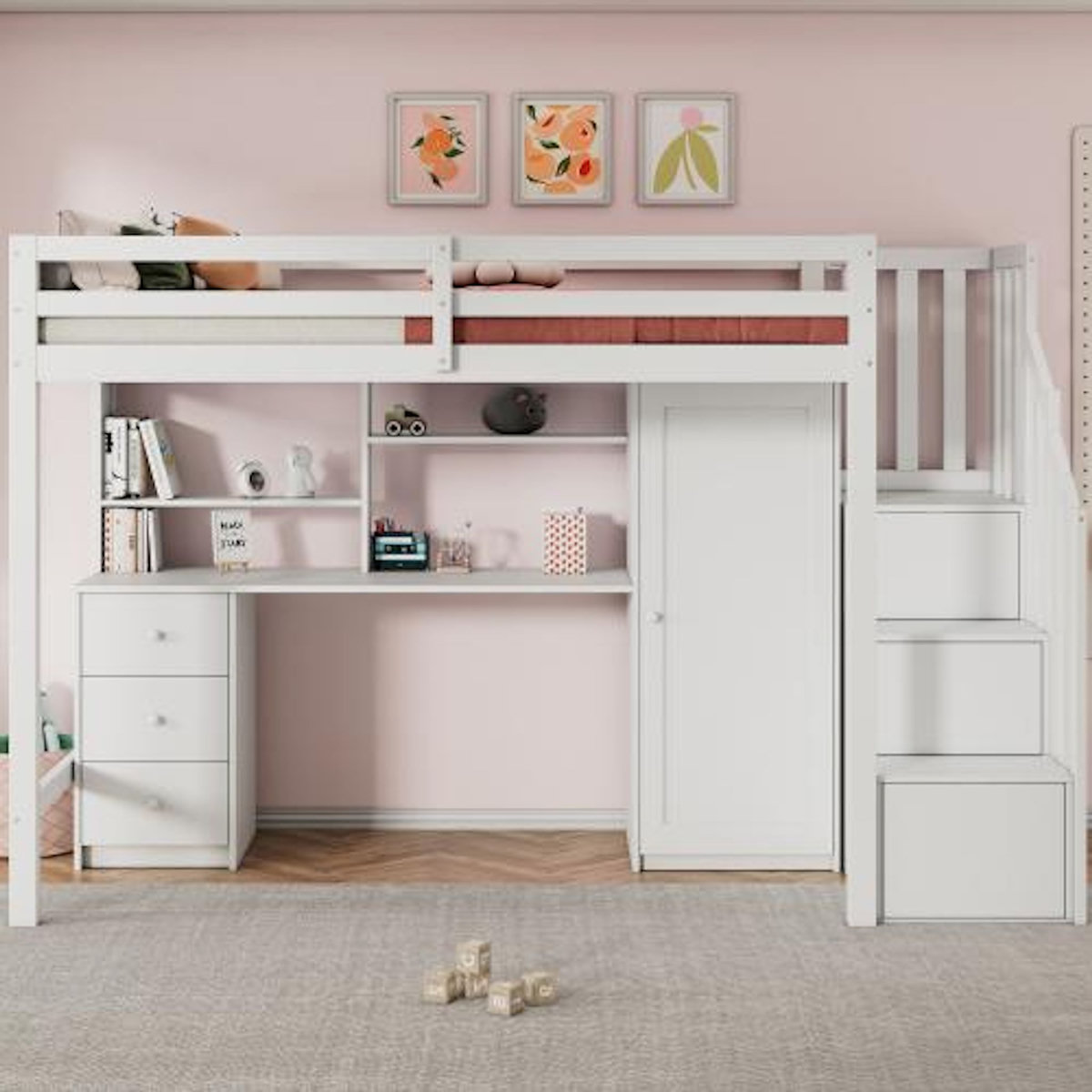 MERAX Lit combiné enfant 90x200 cm coloris blanc bois massif
