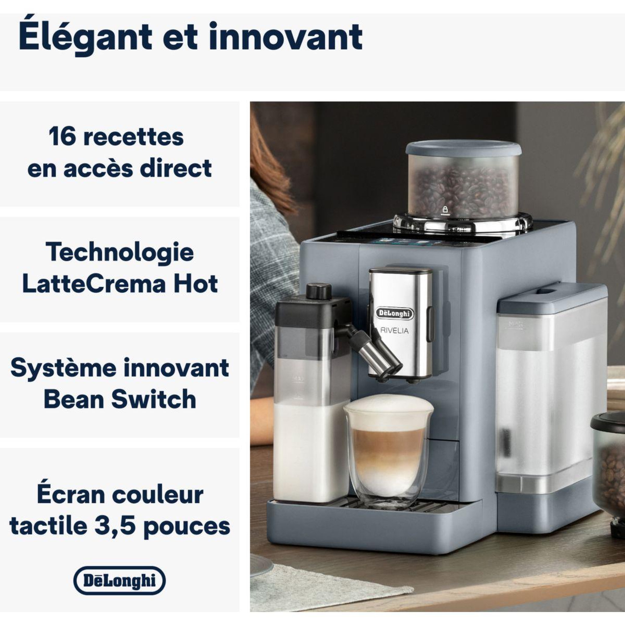 Voir la diapositive 2 : DELONGHI Expresso broyeur feb4455.g rivelia latte gris