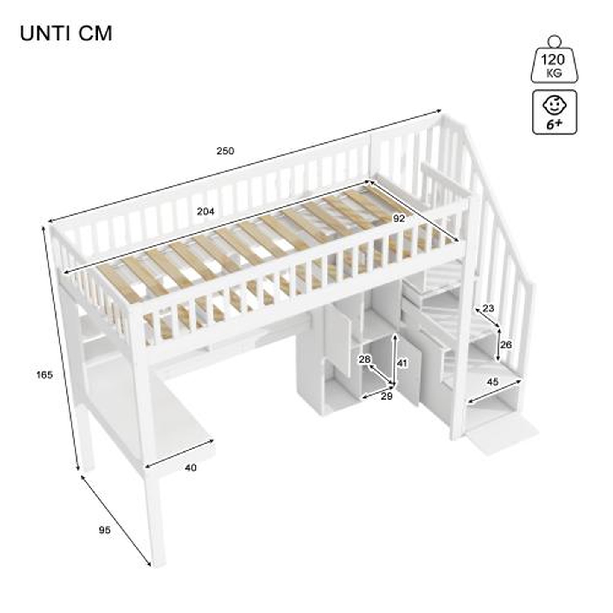 Voir la diapositive 3 : MERAX Lit combiné enfant 90x200 cm coloris blanc led pin