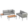 Voir la diapositive 1 : OUTSUNNY Salon de jardin design modulable 4 places 3 pièces acier coussins gris étagère plateau bois acacia