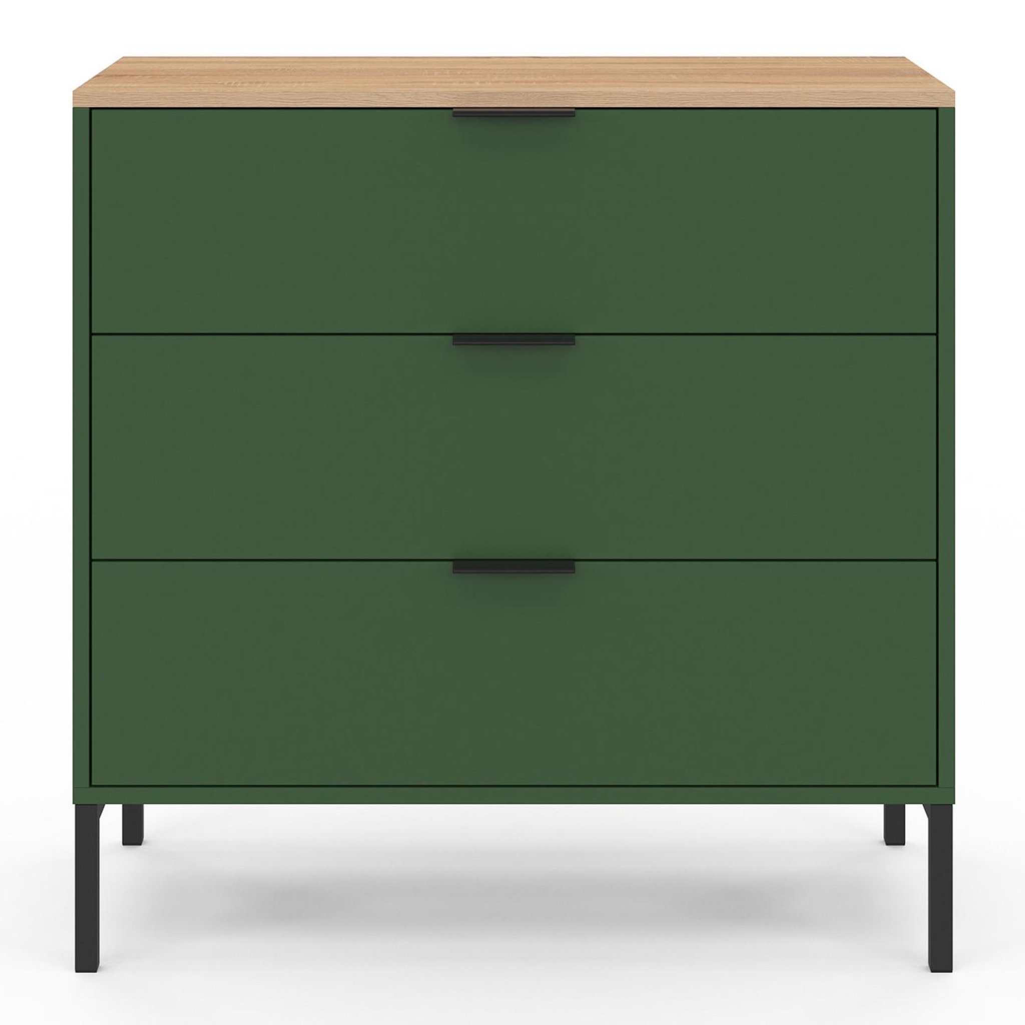 Voir la diapositive 3 : ID MARKET Commode 3 tiroirs kelia 80 cm vert kaki et plateau bois