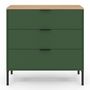Voir la diapositive 3 : ID MARKET Commode 3 tiroirs KELIA 80 cm vert kaki et plateau bois