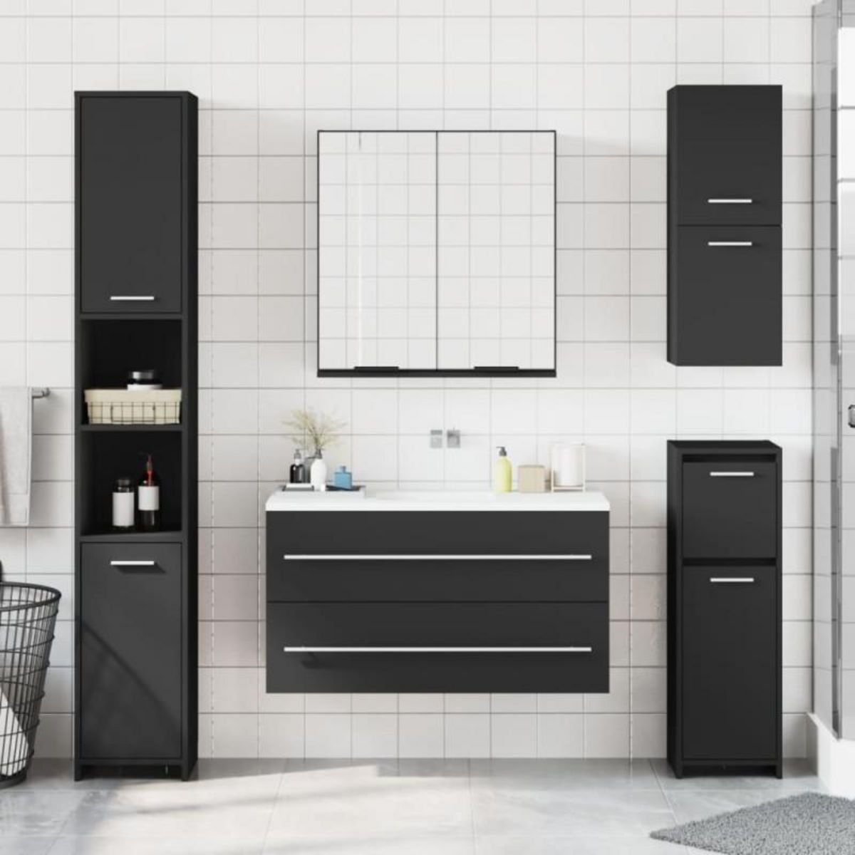 VIDAXL Armoire à miroir de salle de bain noir bois d'ingénierie