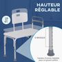 Voir la diapositive 6 : HOMCOM Chaise de douche siège de douche ergonomique hauteur réglable pieds antidérapants charge max. 136 Kg alu. HDPE blanc