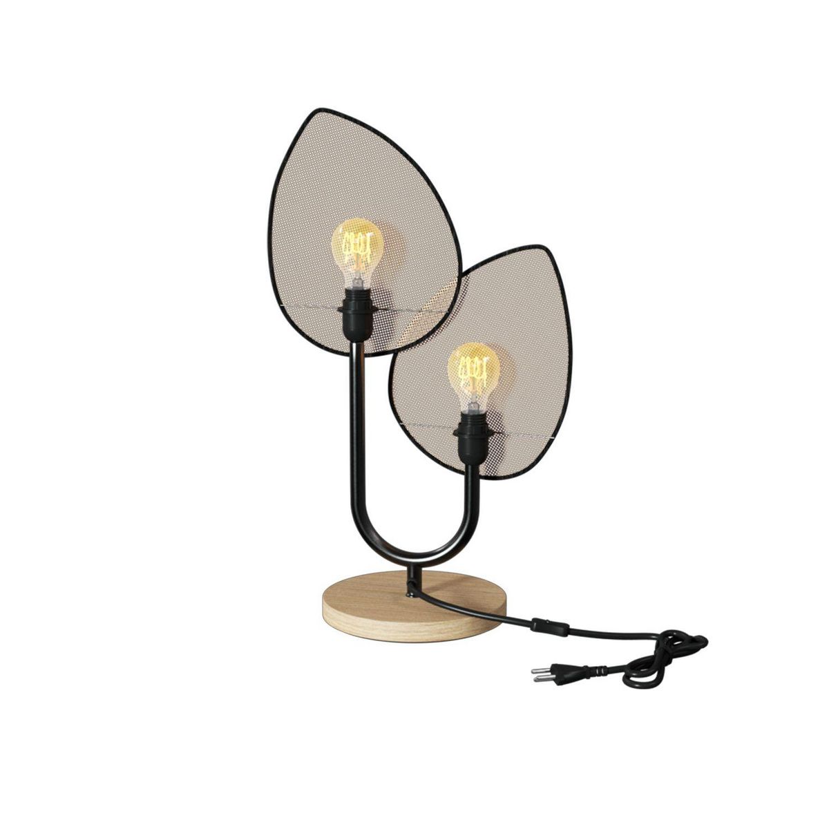 ATMOSPHERA Lampe à poser Feuille en cannage et métal - Beige et Noir