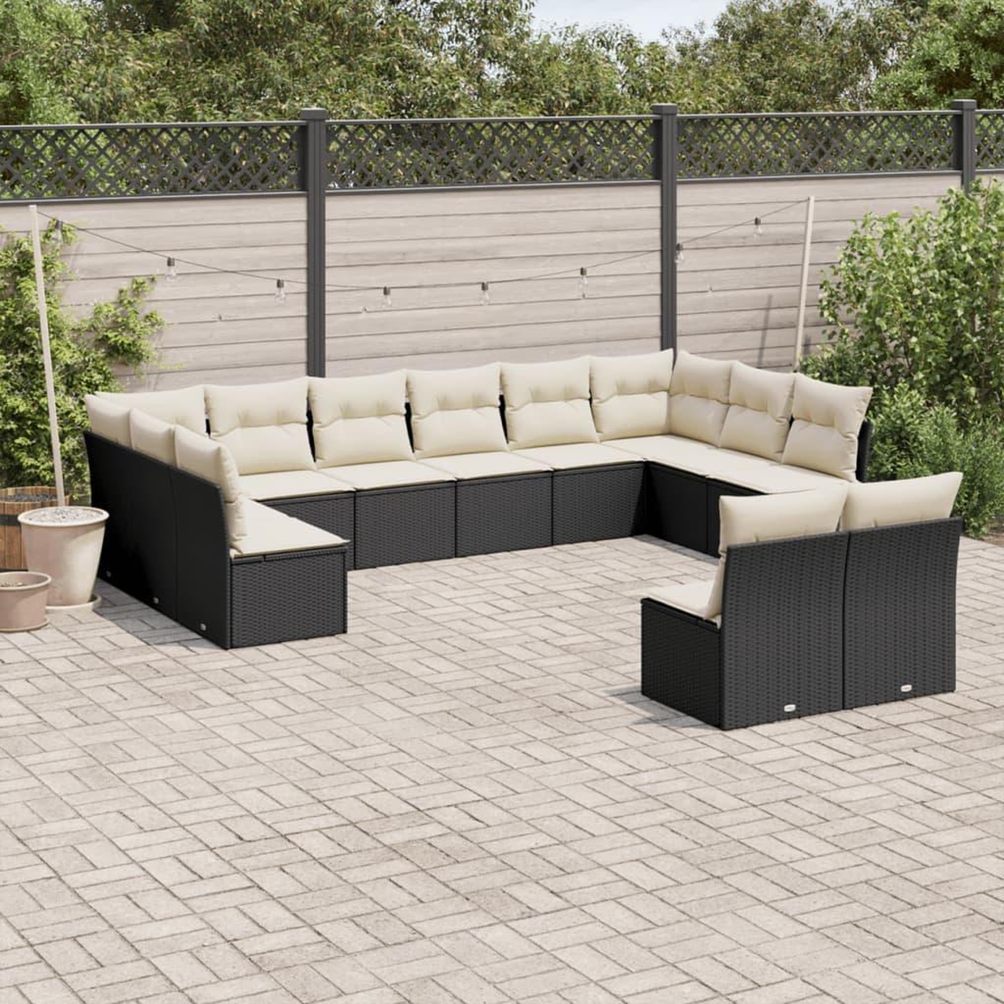 VIDAXL Salon de jardin 12 pcs avec coussins noir resine tressee