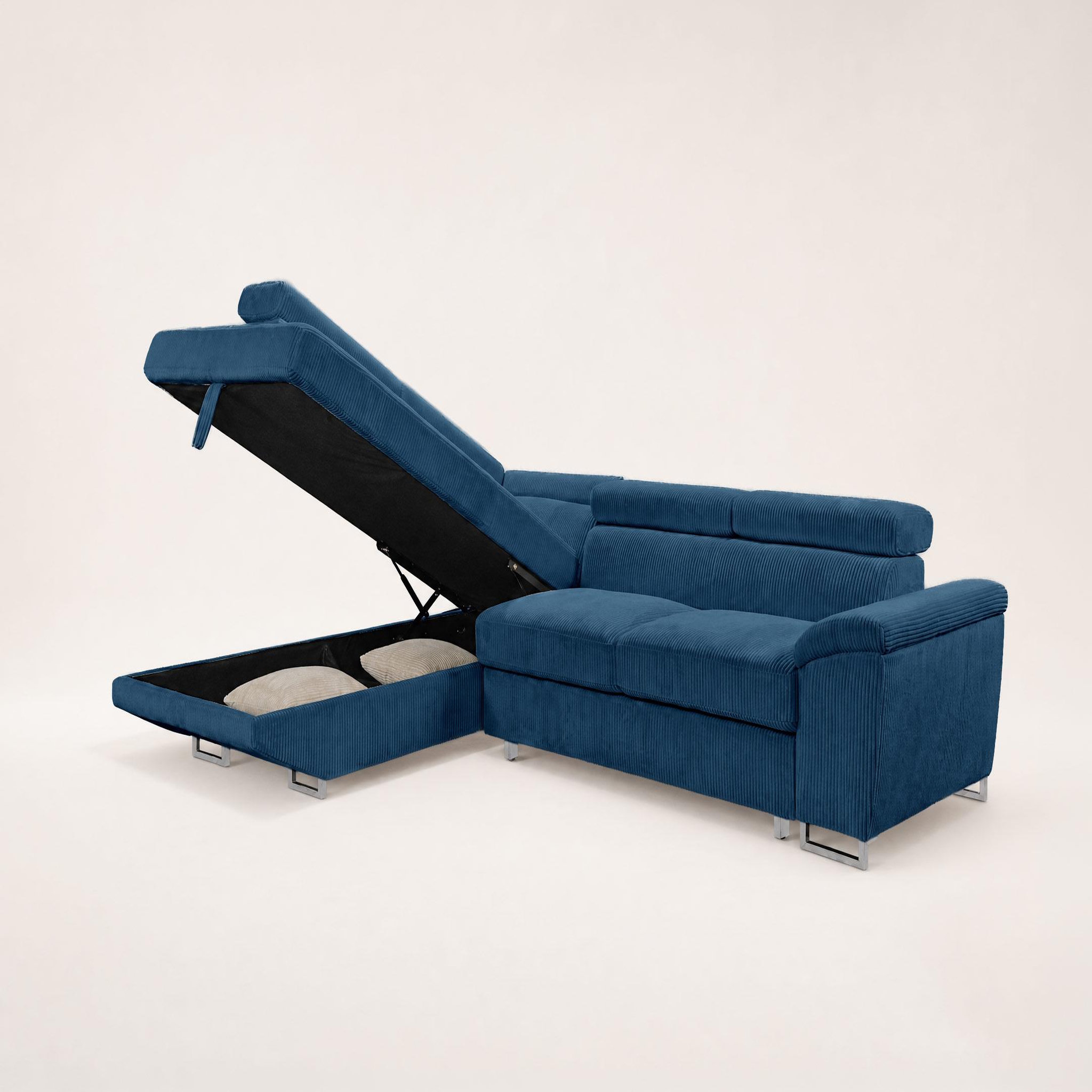 Voir la diapositive 5 : BEST MOBILIER Baoji - canapé d'angle gauche 5 places convertible avec têtières et coffre en velours côtelé