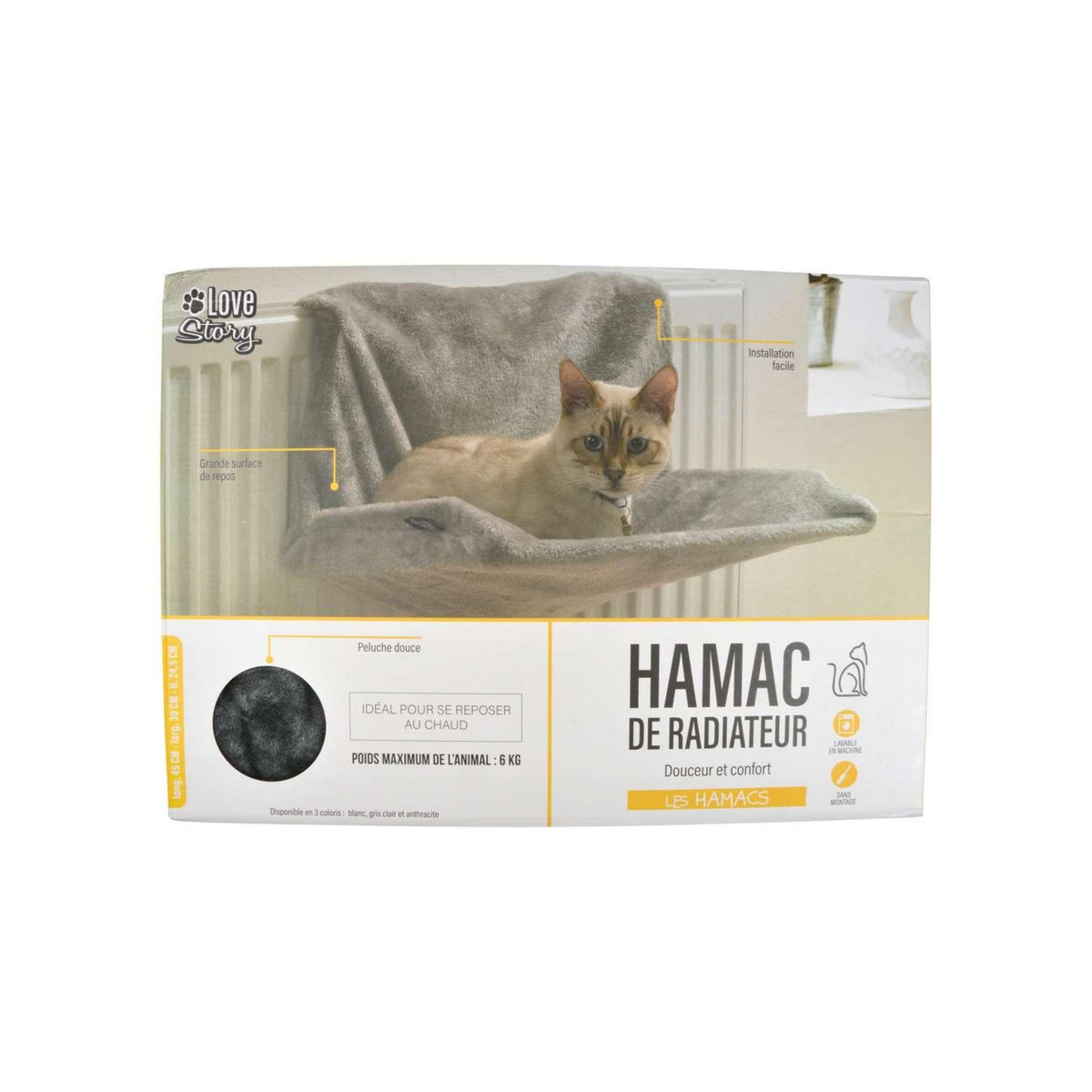 LOVE STORY Hamac de radiateur Roméo pour chat - Gris anthracite