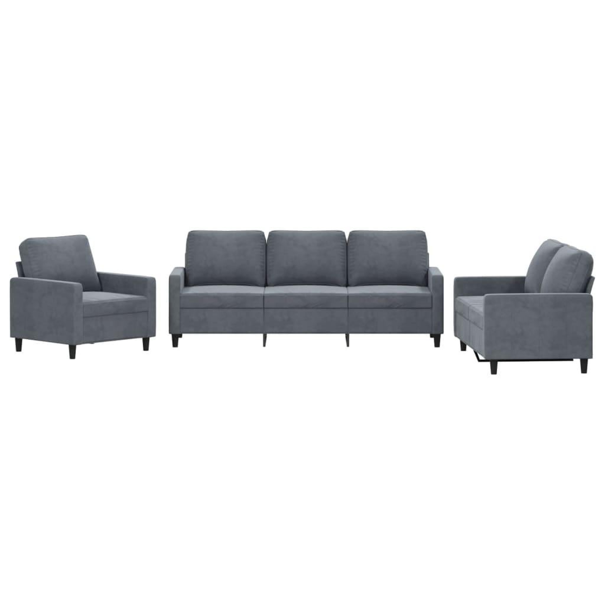Voir la diapositive 2 : VIDAXL Ensemble de canapes 3 pcs avec coussins Gris fonce Velours
