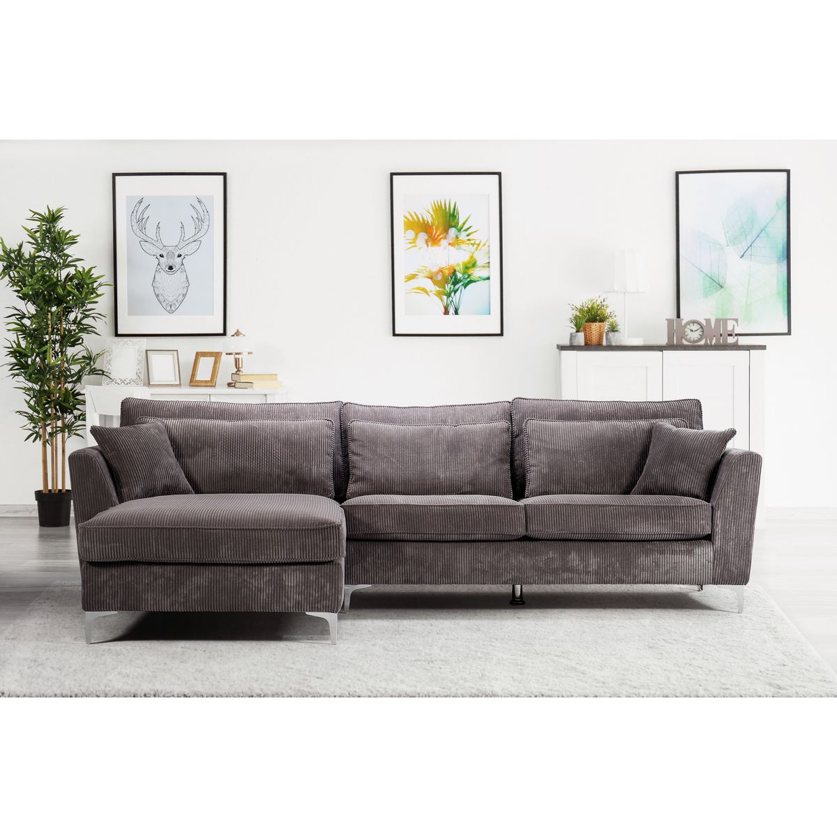 Canapé d'angle gauche 5 places ISA tissu velours, confort moelleux