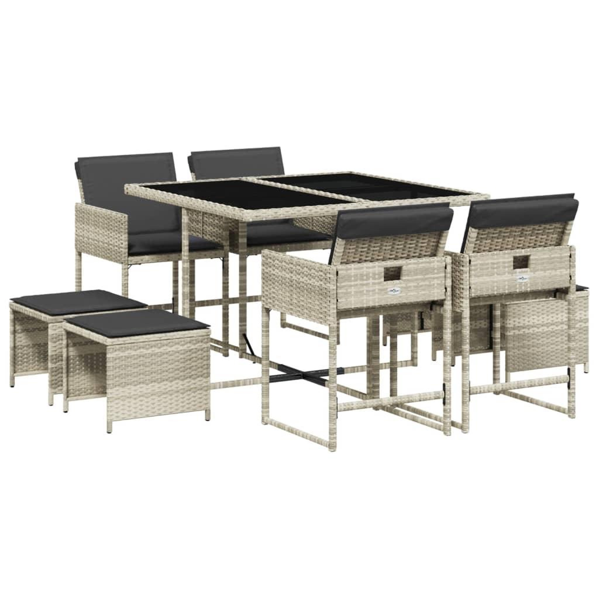 Voir la diapositive 2 : VIDAXL Ensemble a manger de jardin et coussins 9 pcs gris clair rotin