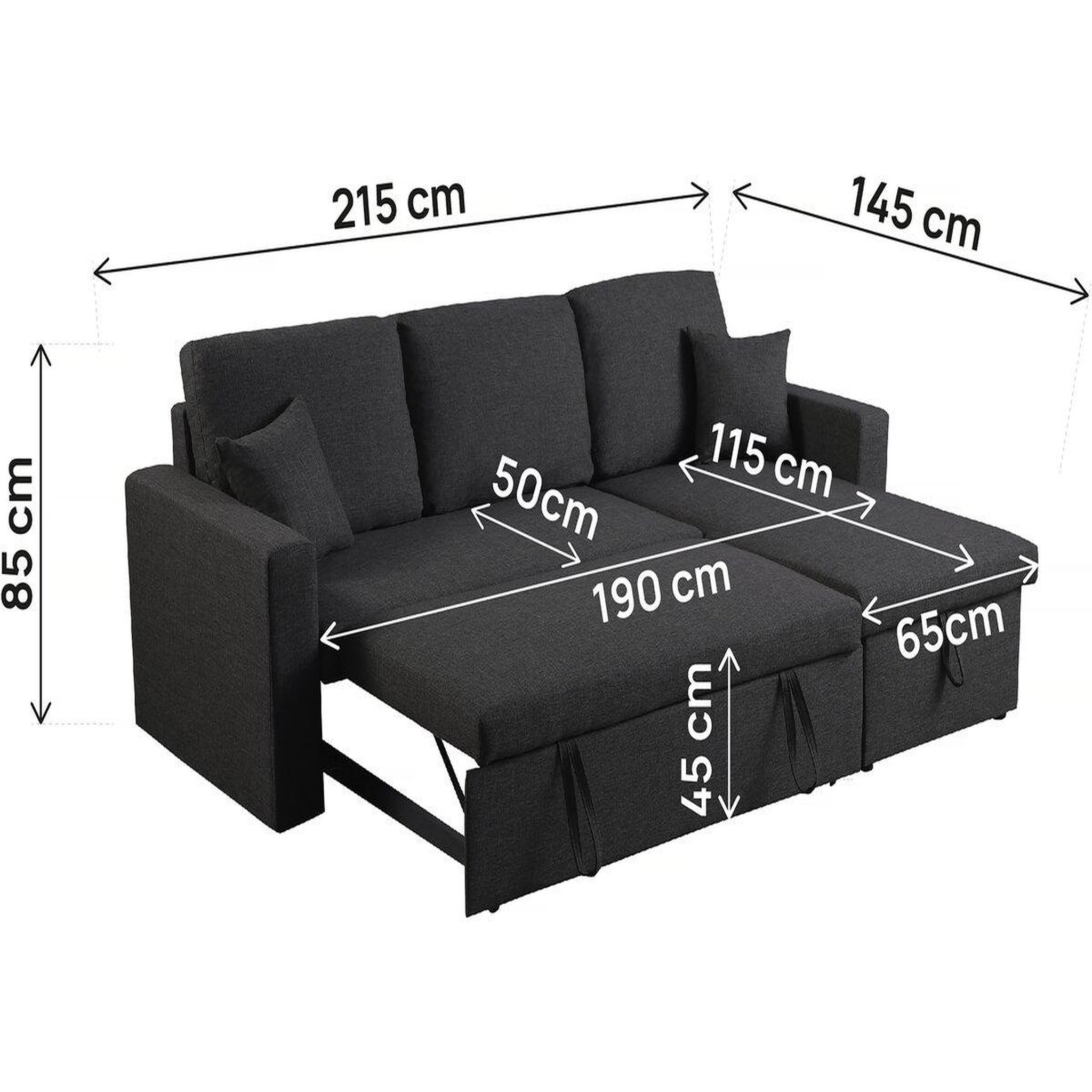 Voir la diapositive 3 : Habitat et Jardin Canapé d'angle convertible/ réversible avec coffre  Alain II  - 3 places - Noir
