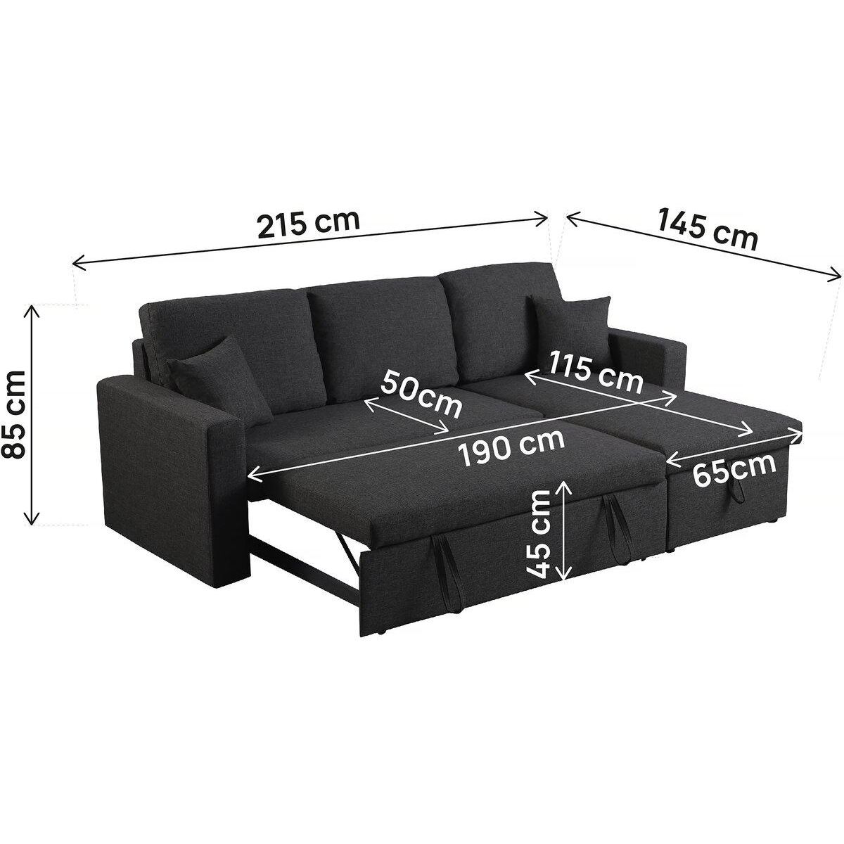 Habitat et Jardin Canapé d'angle convertible/ réversible avec coffre  Alain II  - 3 places - Noir