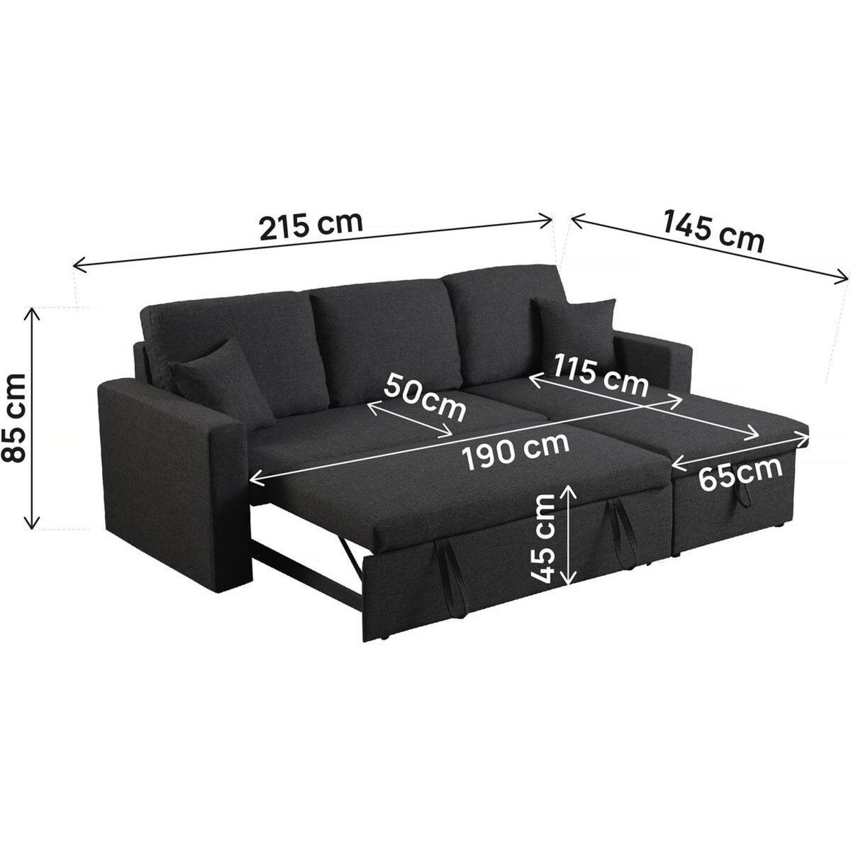 Habitat et Jardin Canapé d'angle convertible/ réversible avec coffre  Alain II  - 3 places - Noir