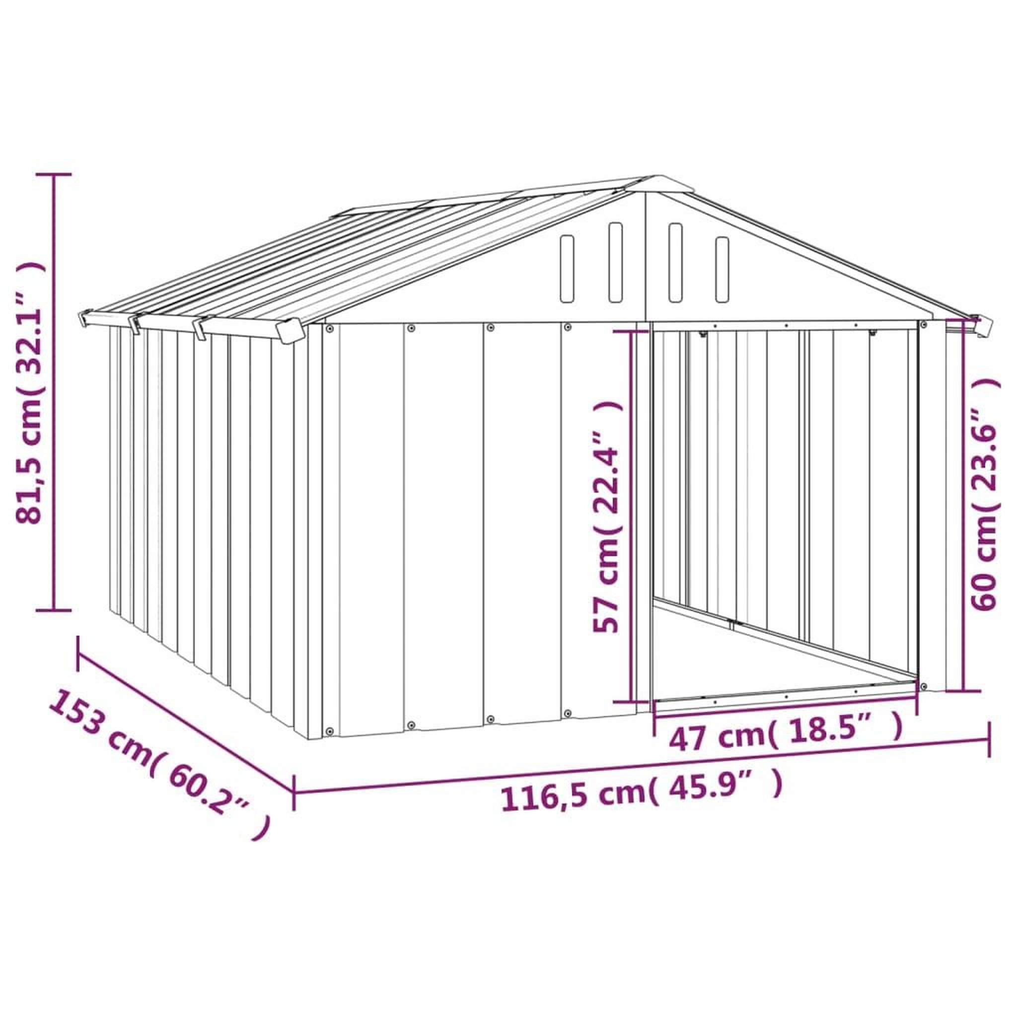 Voir la diapositive 5 : VIDAXL Niche pour chien Gris 116,5x153x81,5 cm Acier galvanise