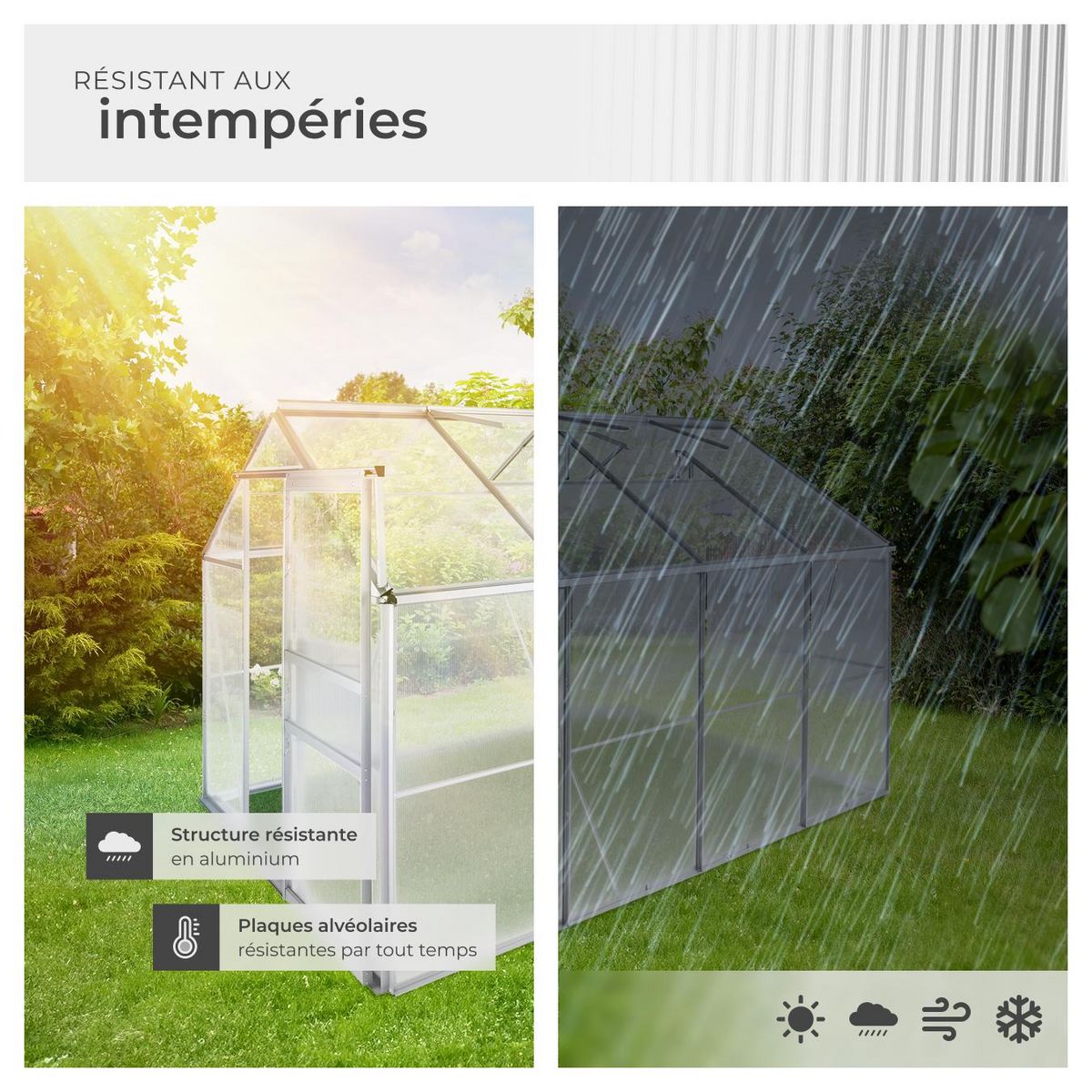 tectake Serre avec fondation 7,7 m³ blanc transparent