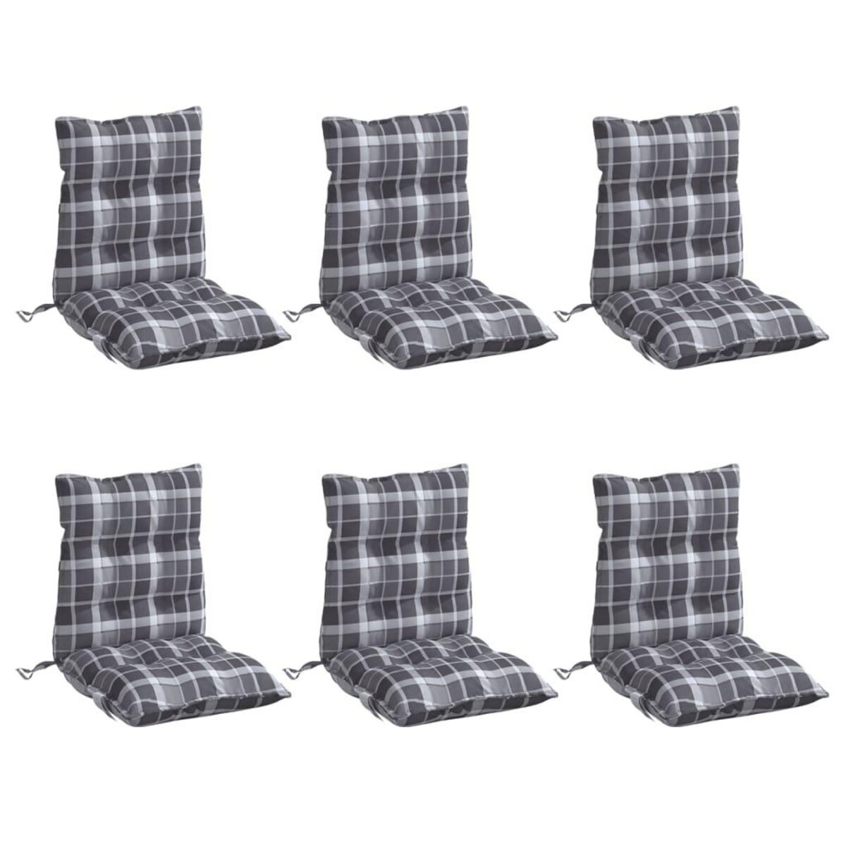 VIDAXL Coussins de chaise a dossier bas lot de 6 motif a carreaux gris