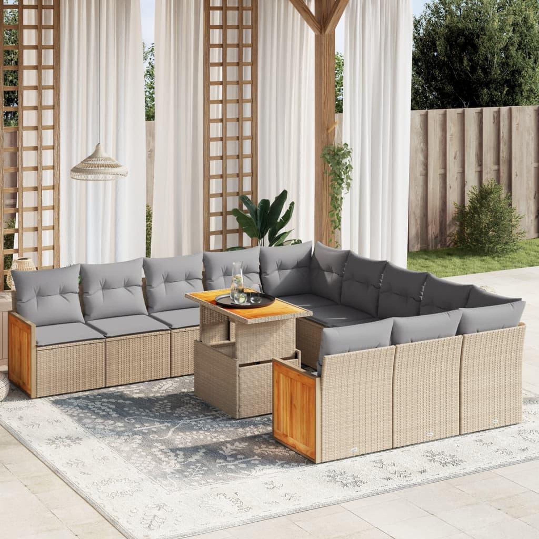VIDAXL Salon de jardin 11 pcs avec coussins beige resine tressee