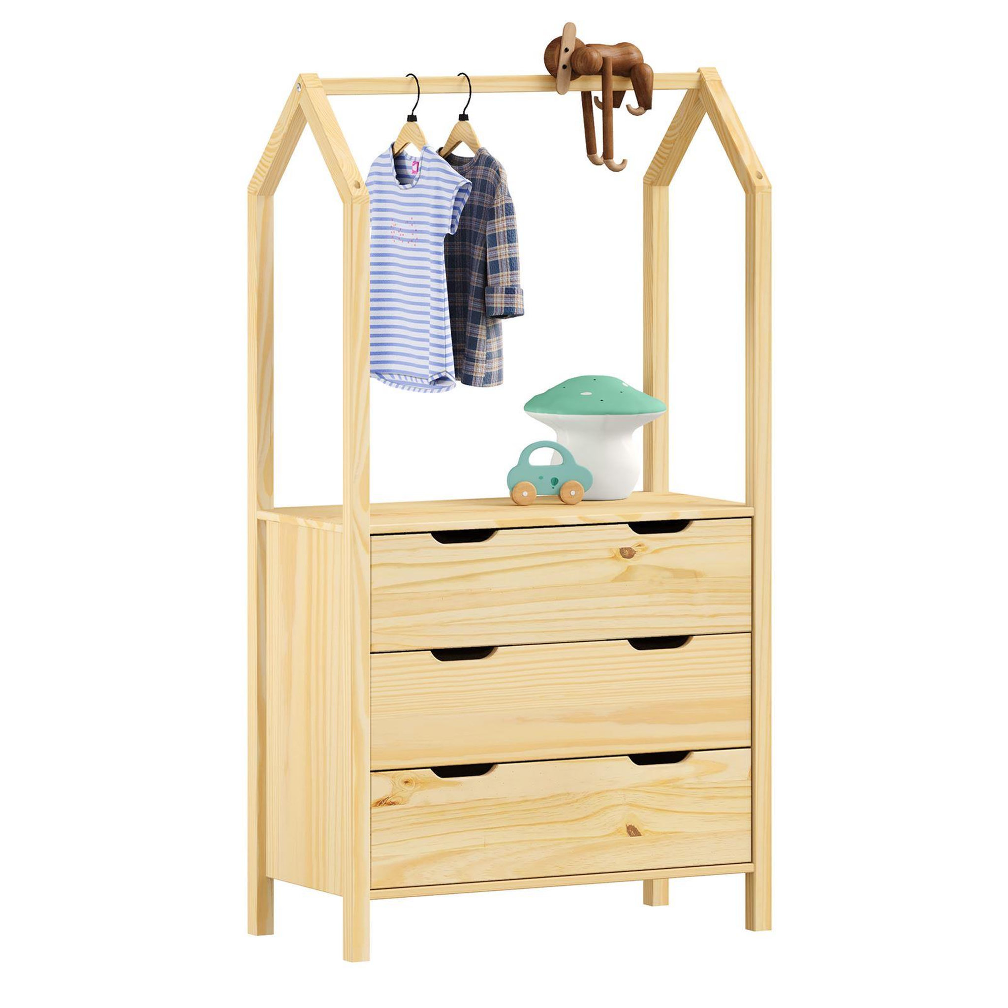 Voir la diapositive 1 : IDIMEX Commode AMIRA type Montessori, avec 3 tiroirs, en pin massif