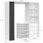 Voir la diapositive 4 : ID MARKET Dressing extensible XXL MARTY 120/170 x 50 x 180 cm blanc avec 4 tiroirs + étagères + penderie + rideau gris
