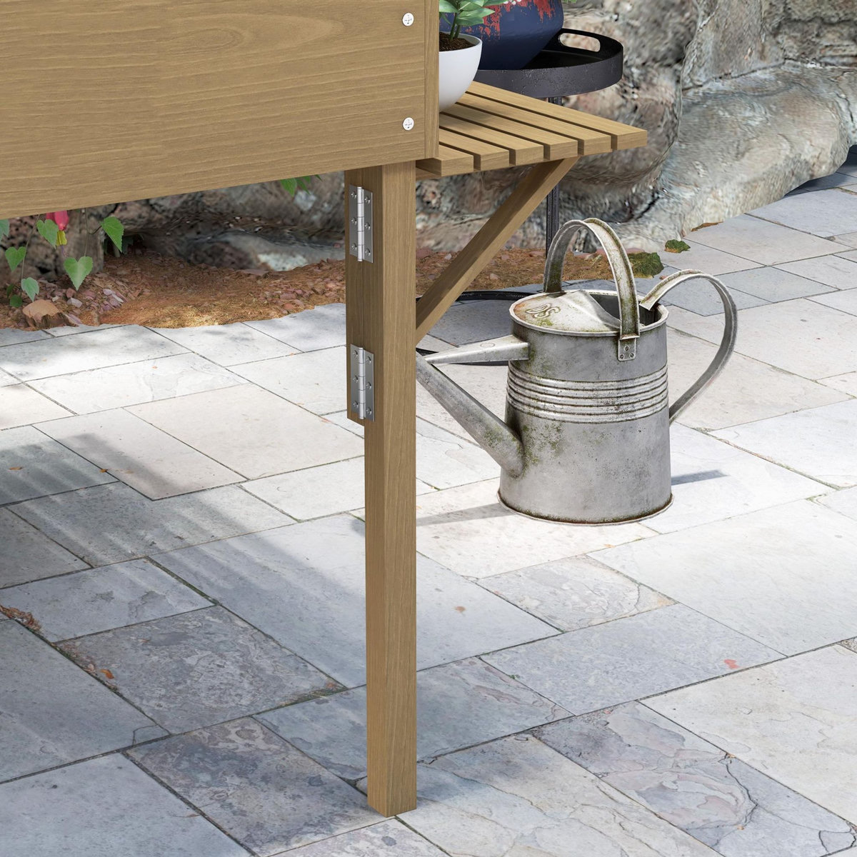 OUTSUNNY Jardinière rectangulaire sur pied - 12 compartiments, tablettes latérales rabattables - bois de sapin