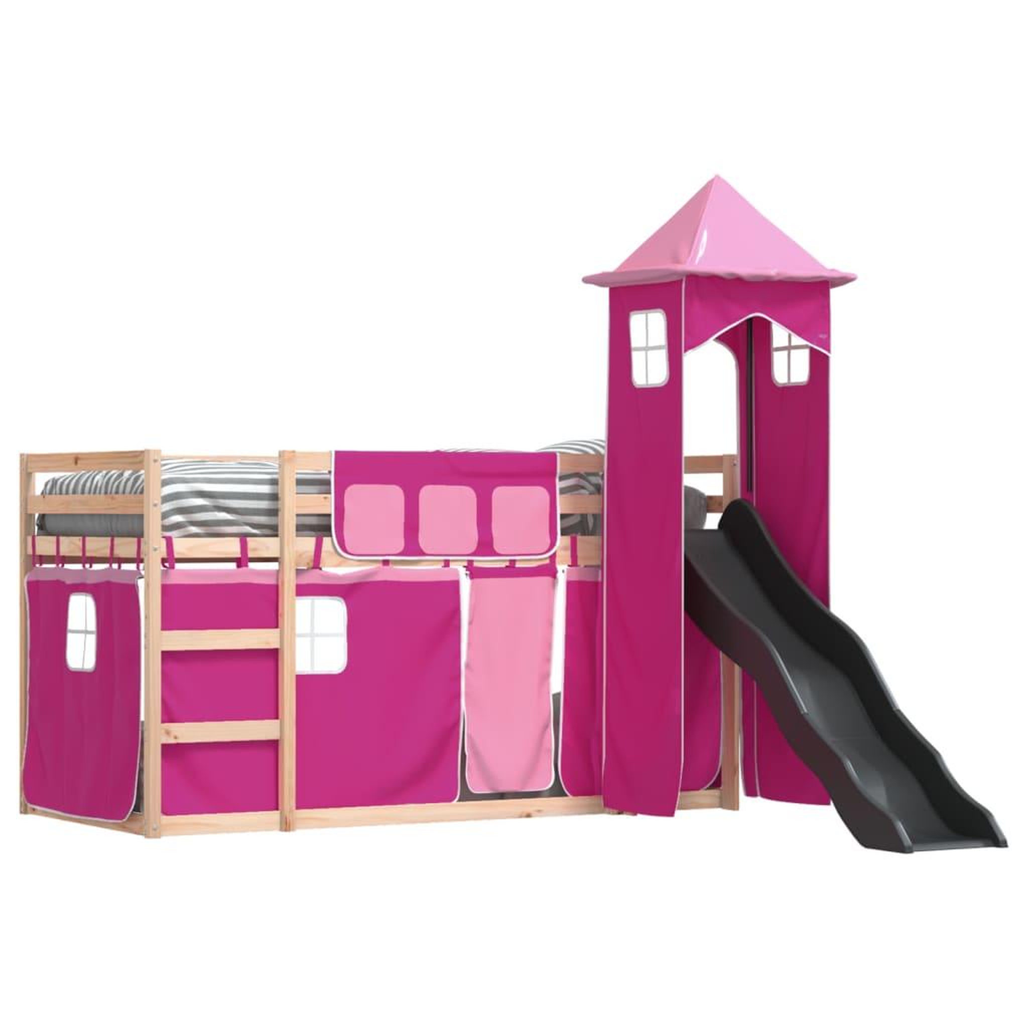 Voir la diapositive 4 : VIDAXL Lit superpose sans matelas avec toboggan et rideaux 80x200 cm