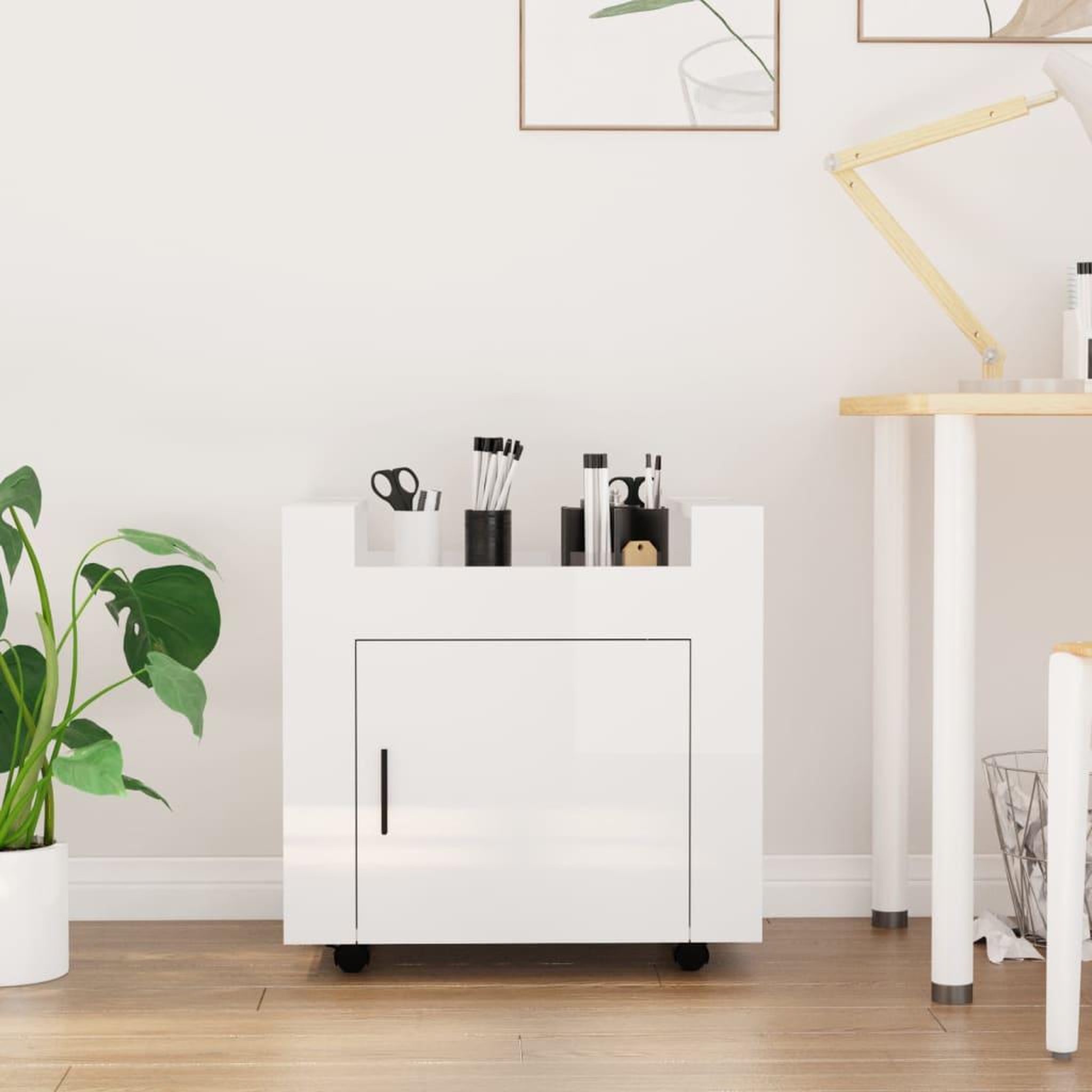 Voir la diapositive 1 : VIDAXL Chariot de bureau Blanc brillant 60x45x60 cm Bois d'ingenierie