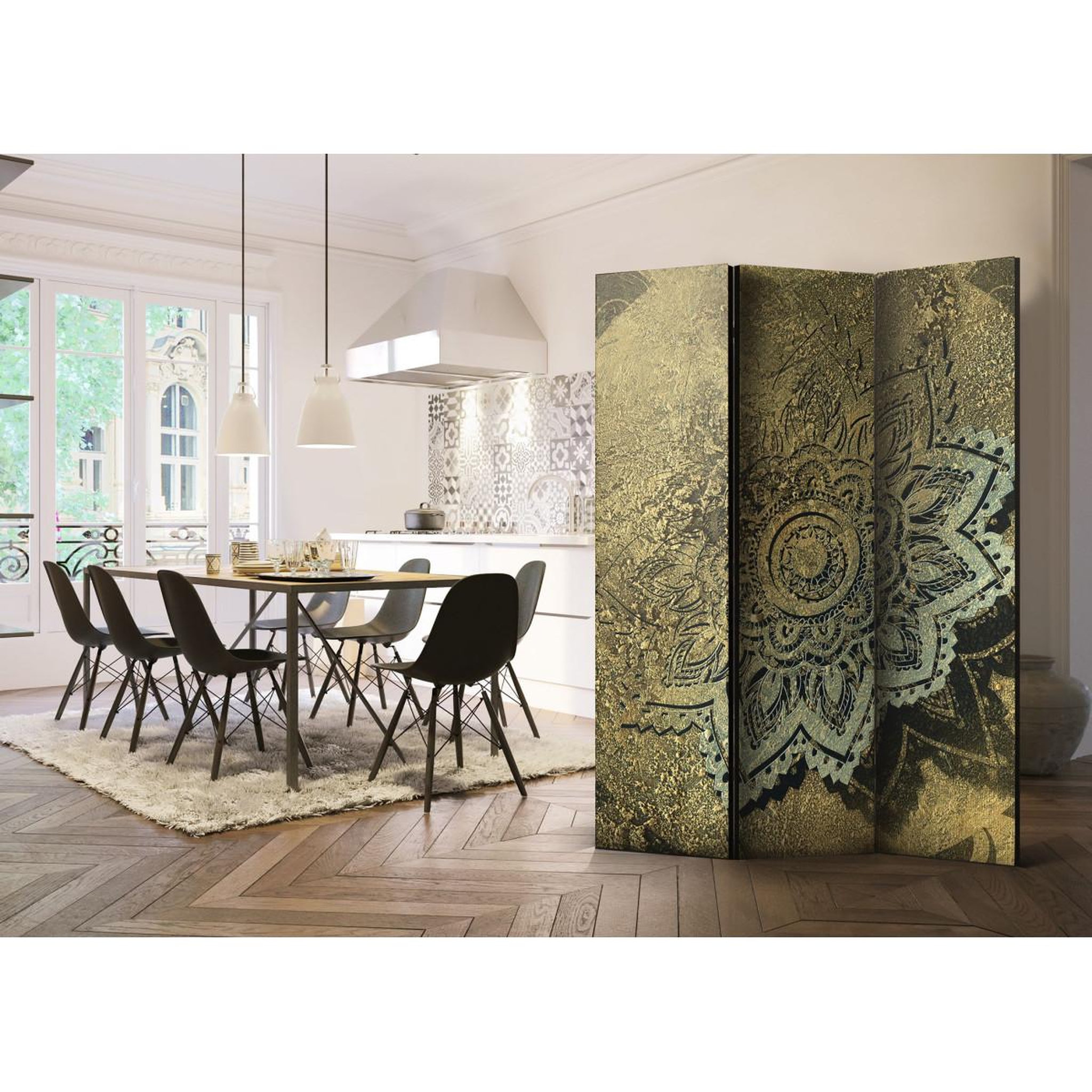 Voir la diapositive 2 : Paris Prix Paravent 3 volets  golden treasure  135x172cm