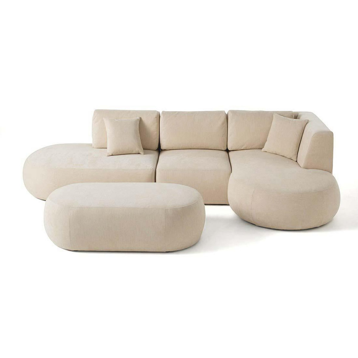 LISA DESIGN Santorini - canapé modulable d'angle droit + pouf - 5 places - en tissu texturé