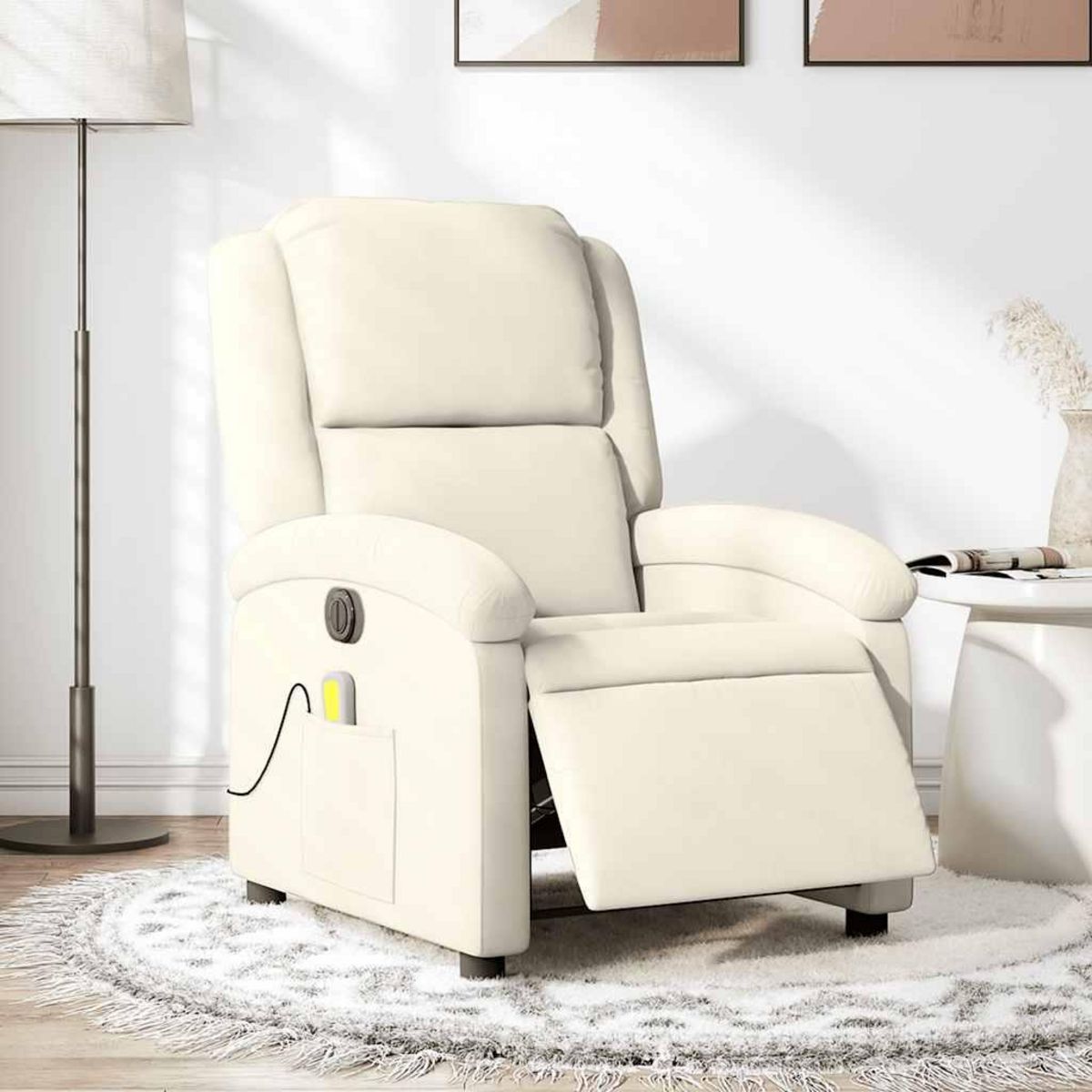 VIDAXL Fauteuil inclinable de massage electrique creme velours
