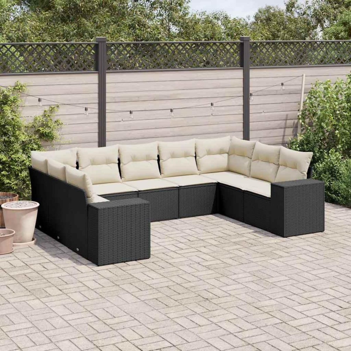 VIDAXL Salon de jardin 9 pcs avec coussins noir resine tressee