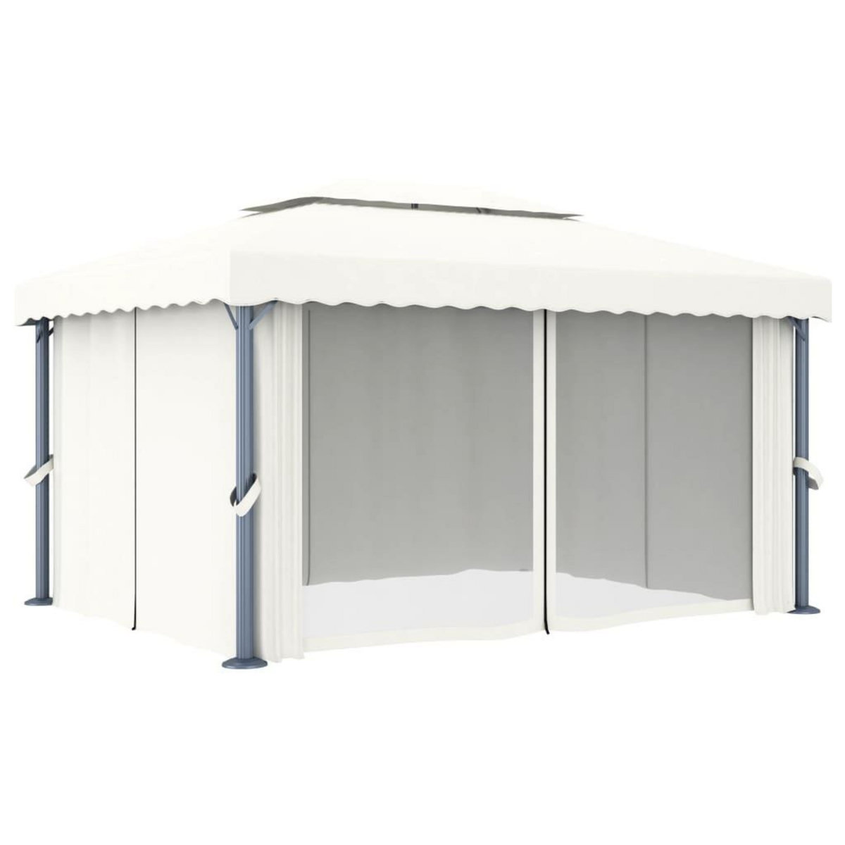 VIDAXL Tonnelle avec rideau 4x3 m Blanc creme Aluminium