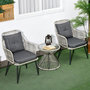 Voir la diapositive 2 : OUTSUNNY Ensemble salon de jardin 3 pièces style colonial 2 fauteuils coussins table basse acier époxy noir résine filaire gris