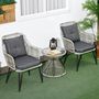 Voir la diapositive 2 : OUTSUNNY Ensemble salon de jardin 3 pièces style colonial 2 fauteuils coussins table basse acier époxy noir résine filaire gris