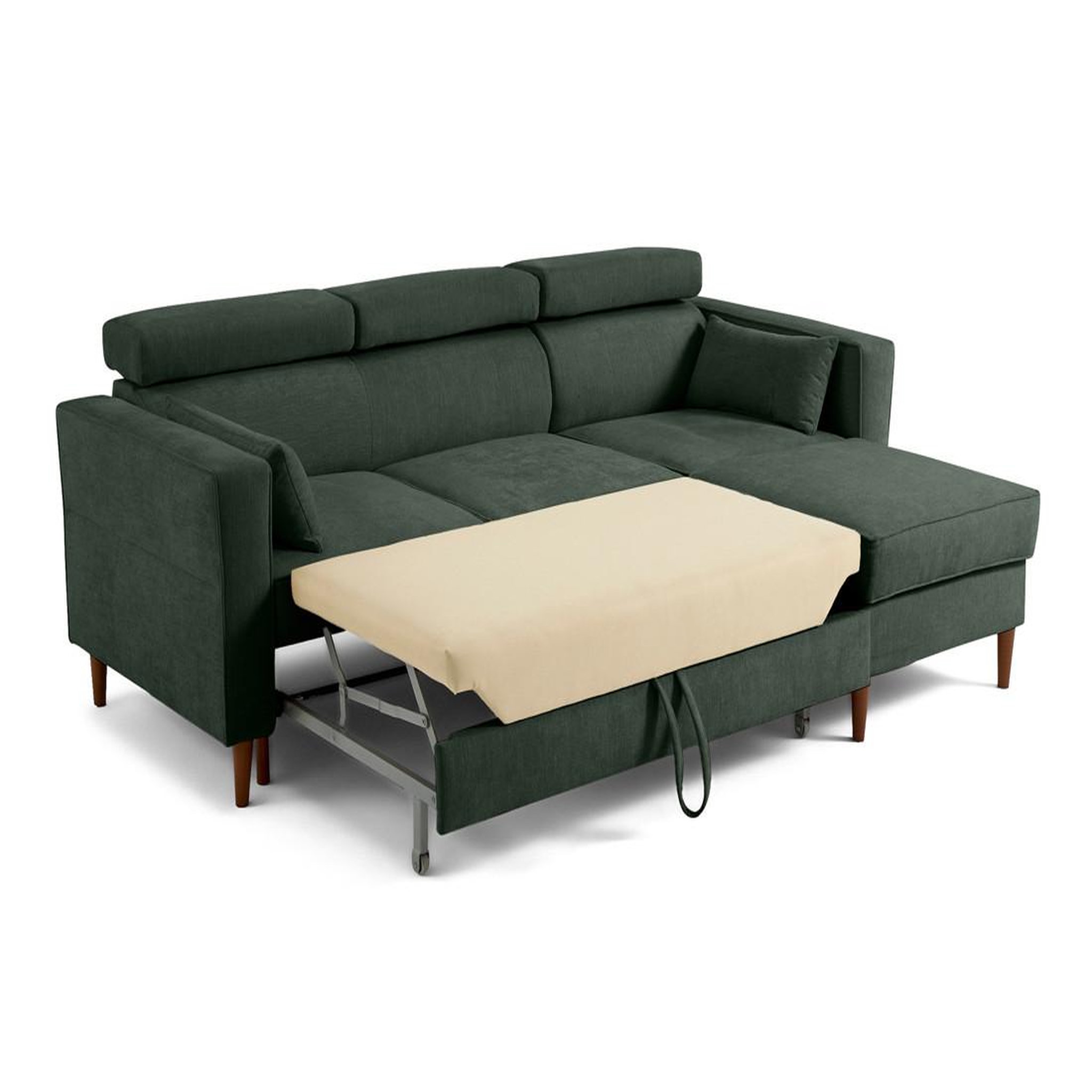 Voir la diapositive 2 : BEST MOBILIER Alicante - canapé d'angle réversible convertible avec têtières - coffre - 4 places - en tissu texturé