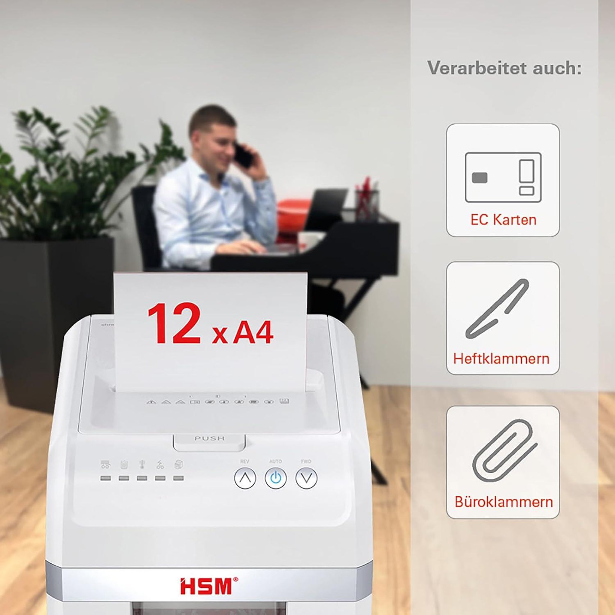 Voir la diapositive 4 : Hsm Destructeur de documents 300 feuilles coupe en particules 4x12mm - 1037111