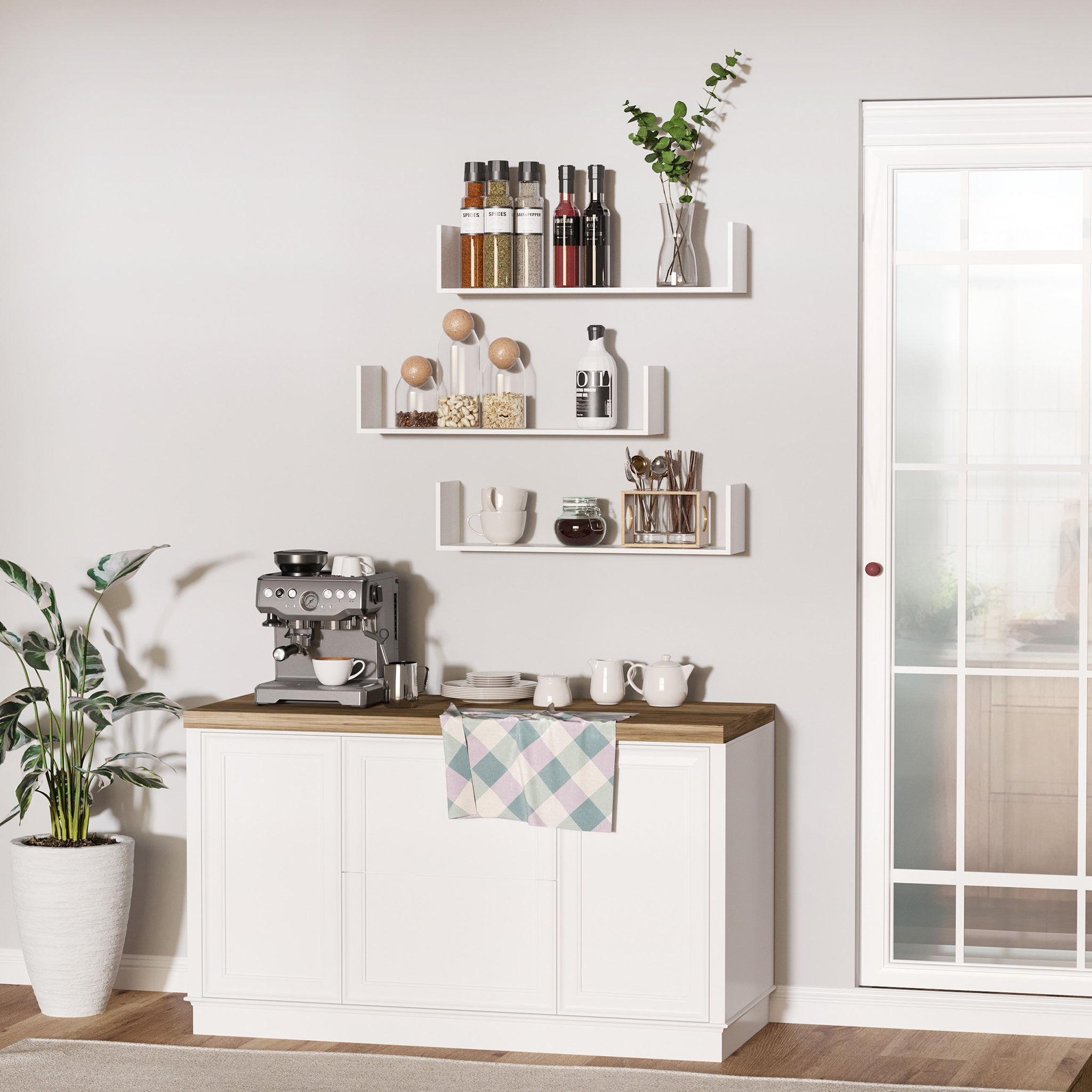 Voir la diapositive 4 : HOMCOM Lot de 3 étagères murales flottantes - dim. 80L x 18l x 18H cm - kit complet de fixation inclus - MDF grain de bois blanc