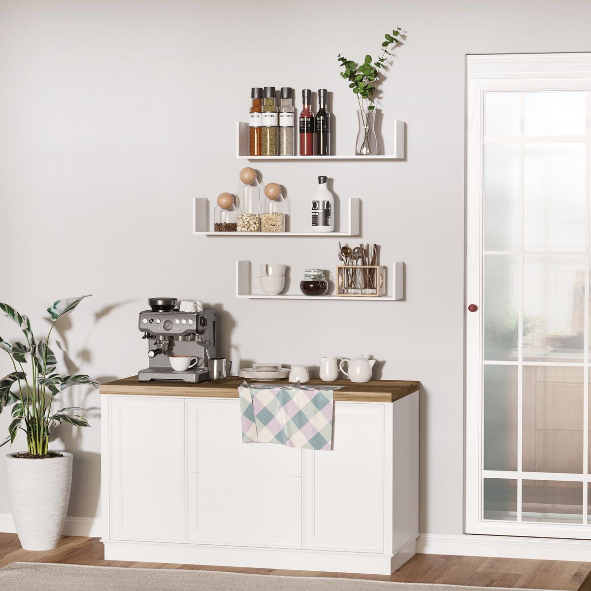 HOMCOM Lot de 3 étagères murales flottantes - dim. 80L x 18l x 18H cm - kit complet de fixation inclus - MDF grain de bois blanc