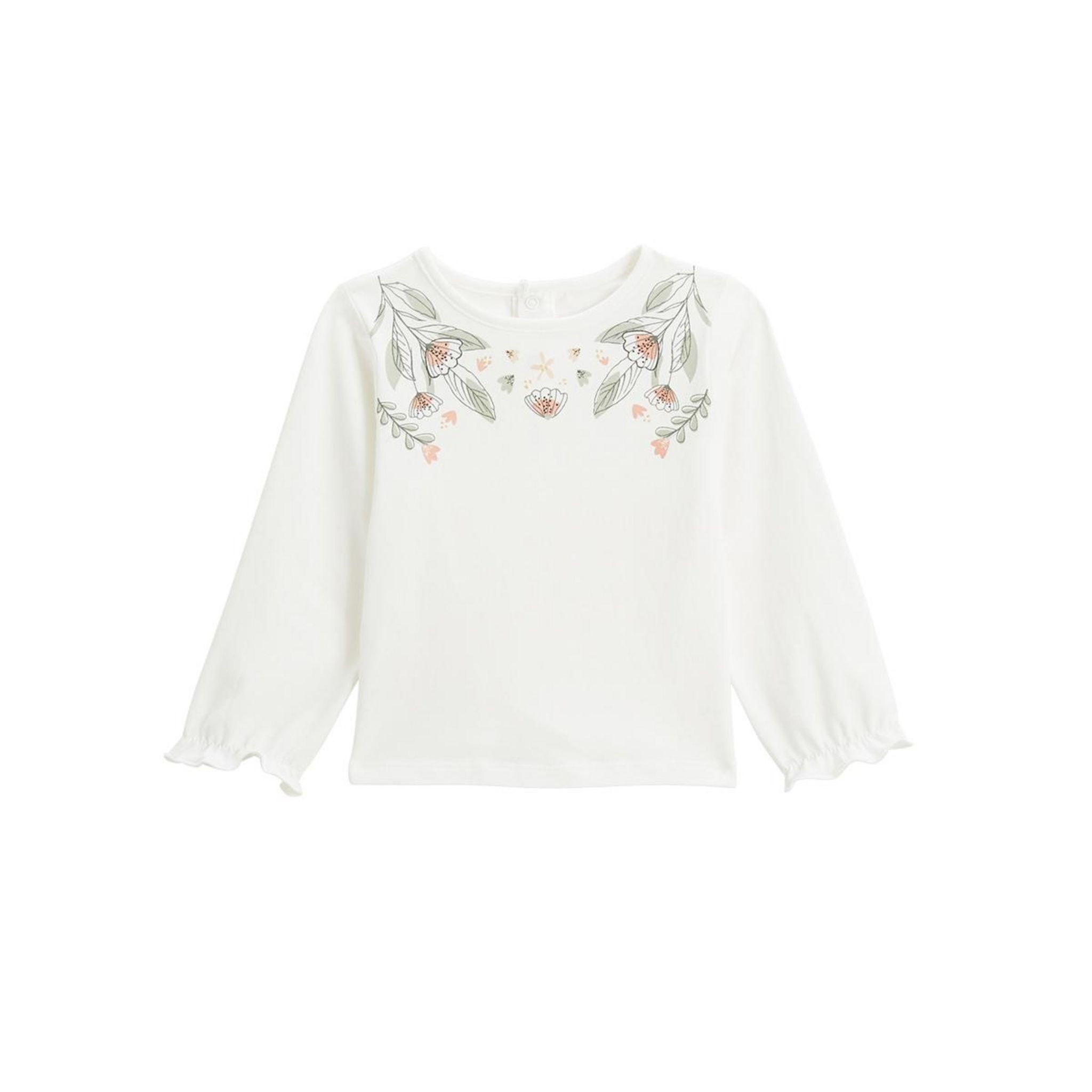 IKKS Tee-Shirt Manches Longues Écru - Blouse Bébé Fille Avec Broderies Oiseaux Et Étoiles