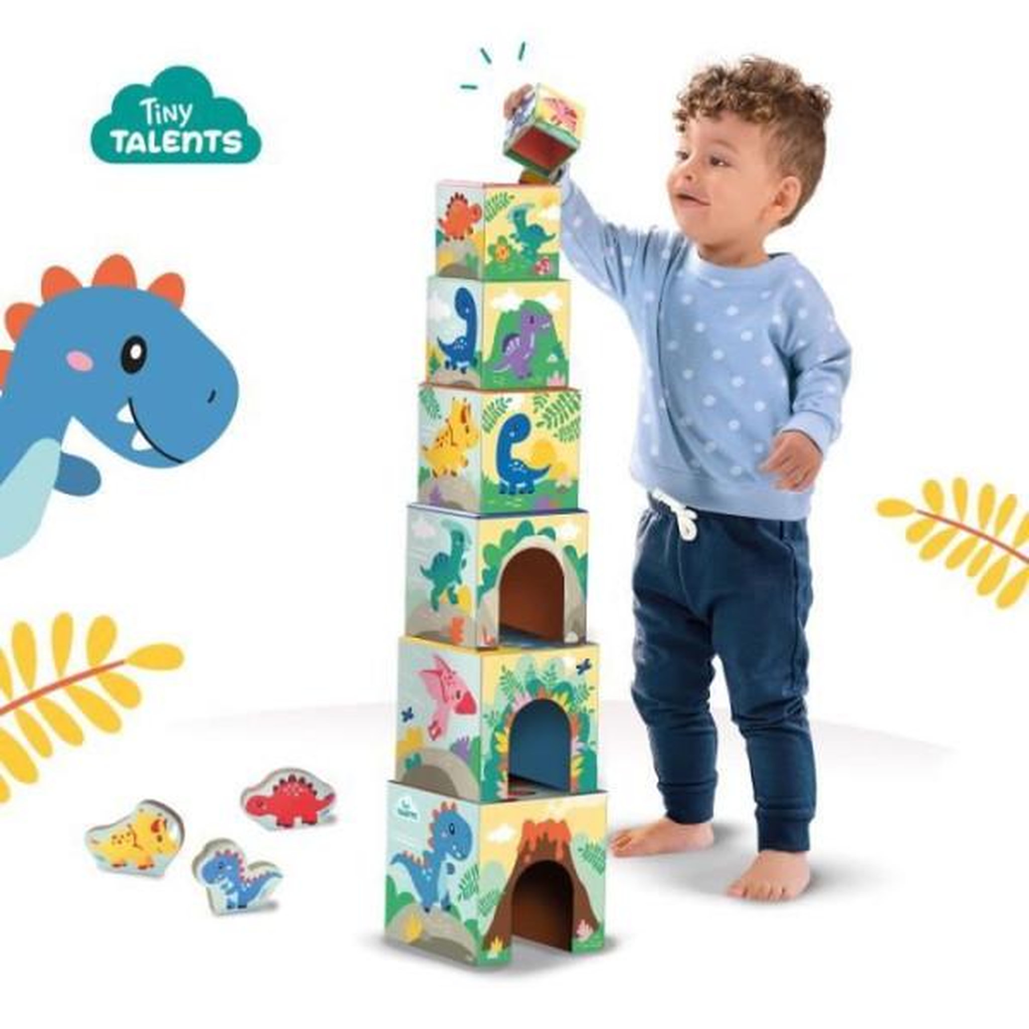 Voir la diapositive 5 : SES Creative Tour de blocs a empiler avec figurines de dinosaures - Jeu d'adresse - SES CREATIVE - Tour empilable avec 3 figurines de dinosau