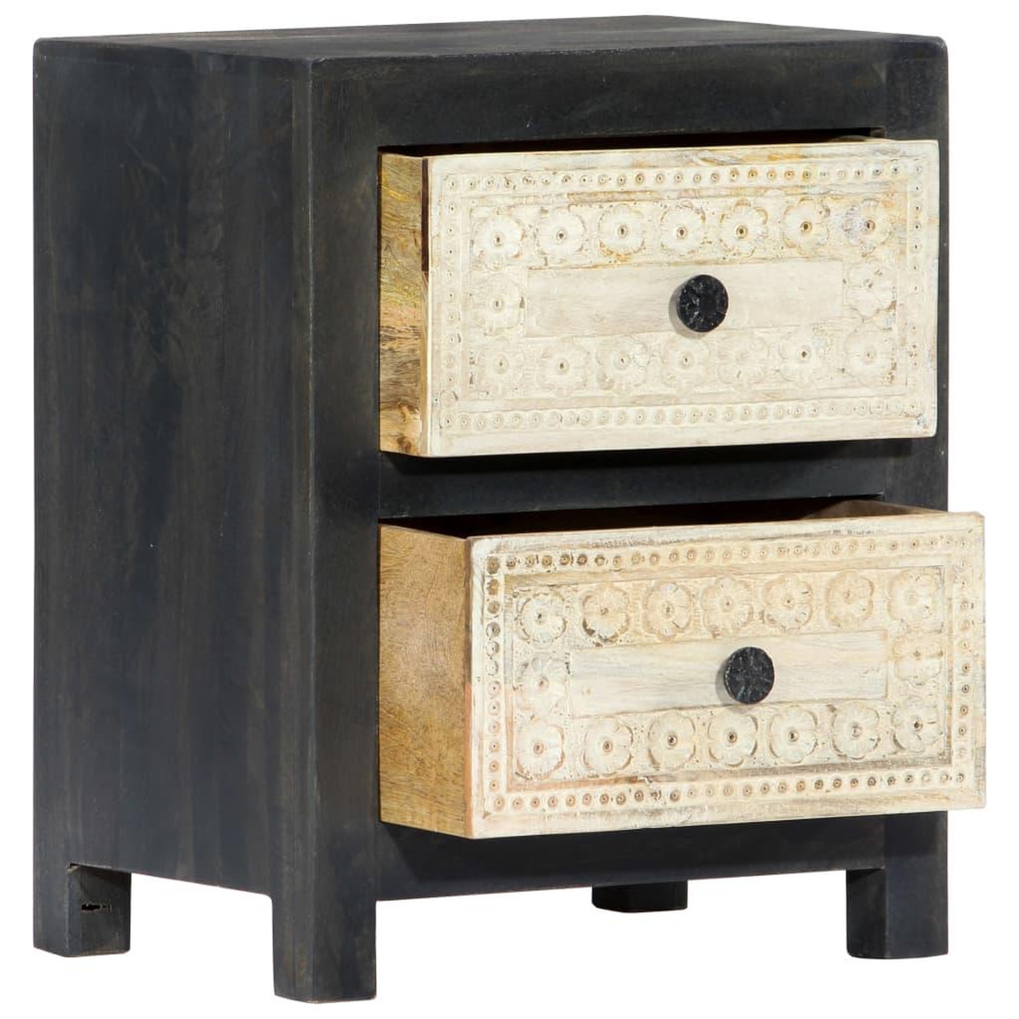 Voir la diapositive 2 : VIDAXL Table de chevet sculptee a la main gris 40x30x50 cm manguier