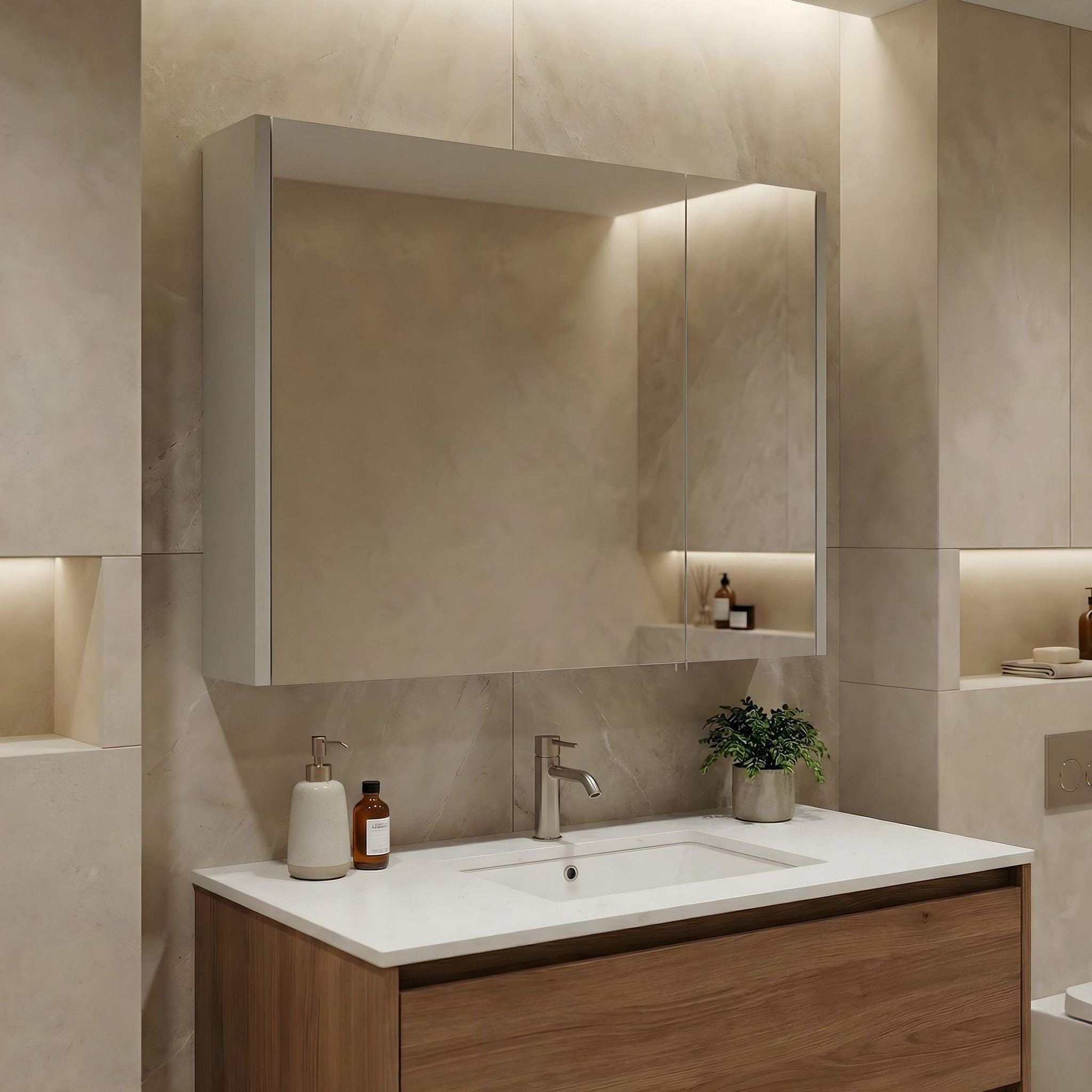 Voir la diapositive 2 : Habitat et Jardin Meuble Salle de Bain avec Miroir  Arno 80  - 79 x 16 x 66 cm - Cashmere
