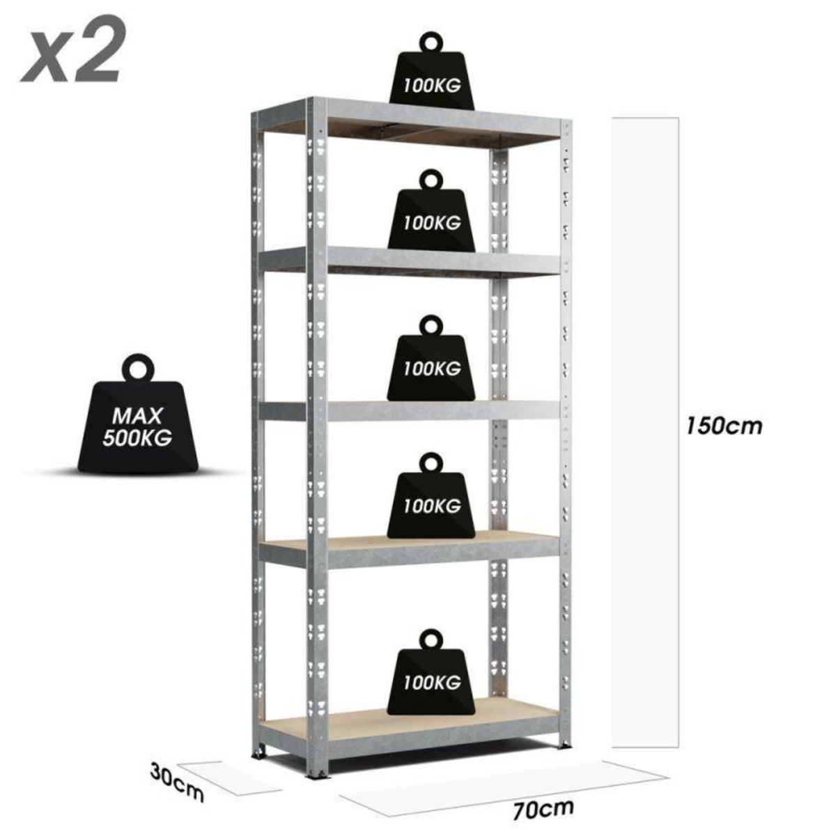 EUROSPEN Lot de 2 Etagères de rangement modulables et polyvalentes pour atelier, garage, cave... Charge Lourde max 500kg x2