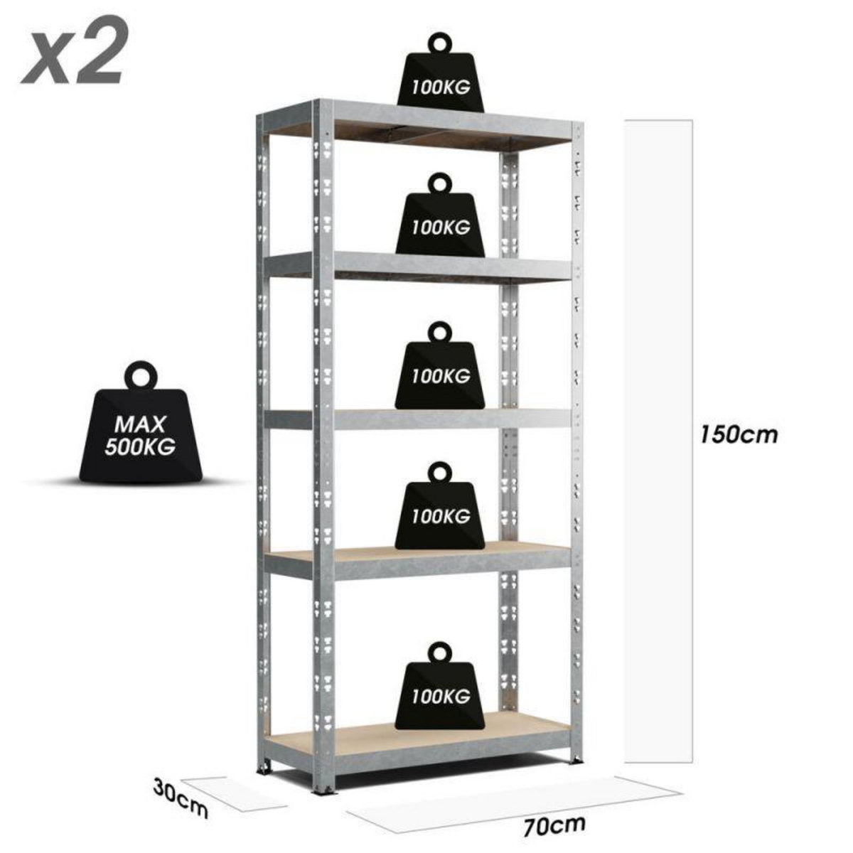 EUROSPEN Lot de 2 Etagères de rangement modulables et polyvalentes pour atelier, garage, cave... Charge Lourde max 500kg x2