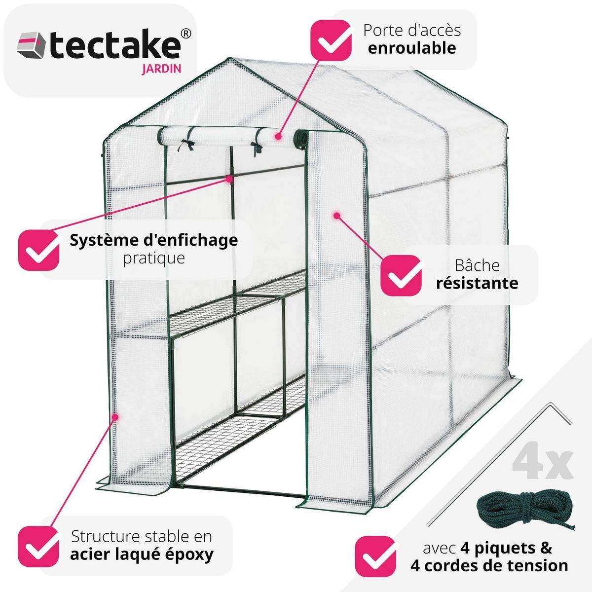 tectake Serre de jardin souple 3,6 m³ avec 4 étagères blanc