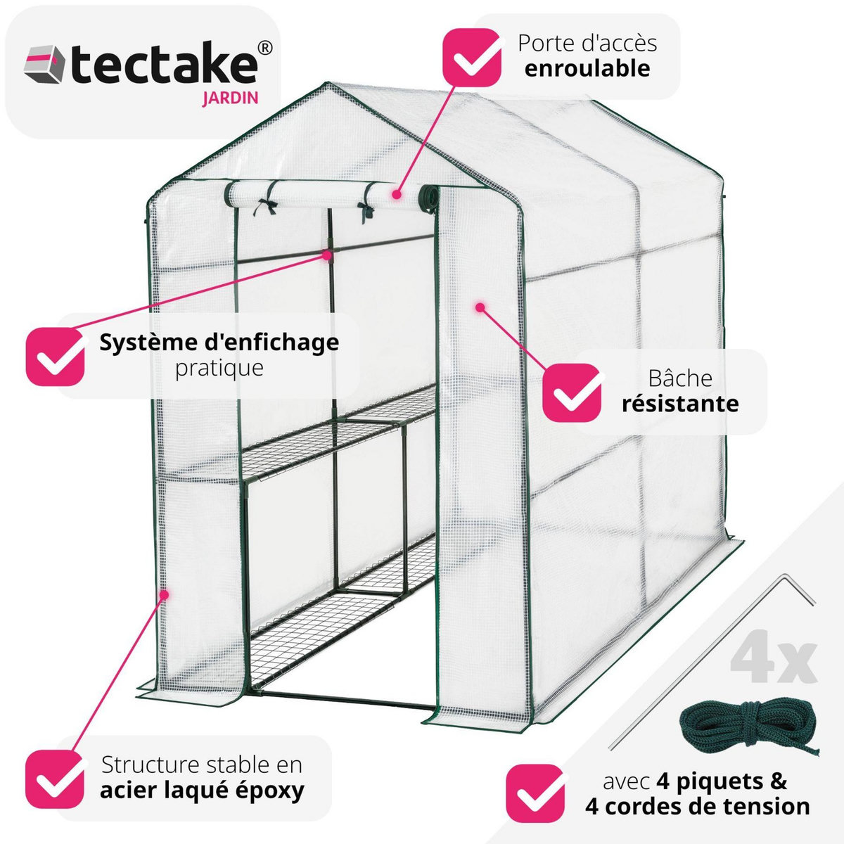 tectake Serre de jardin souple 3,6 m³ avec 4 étagères blanc